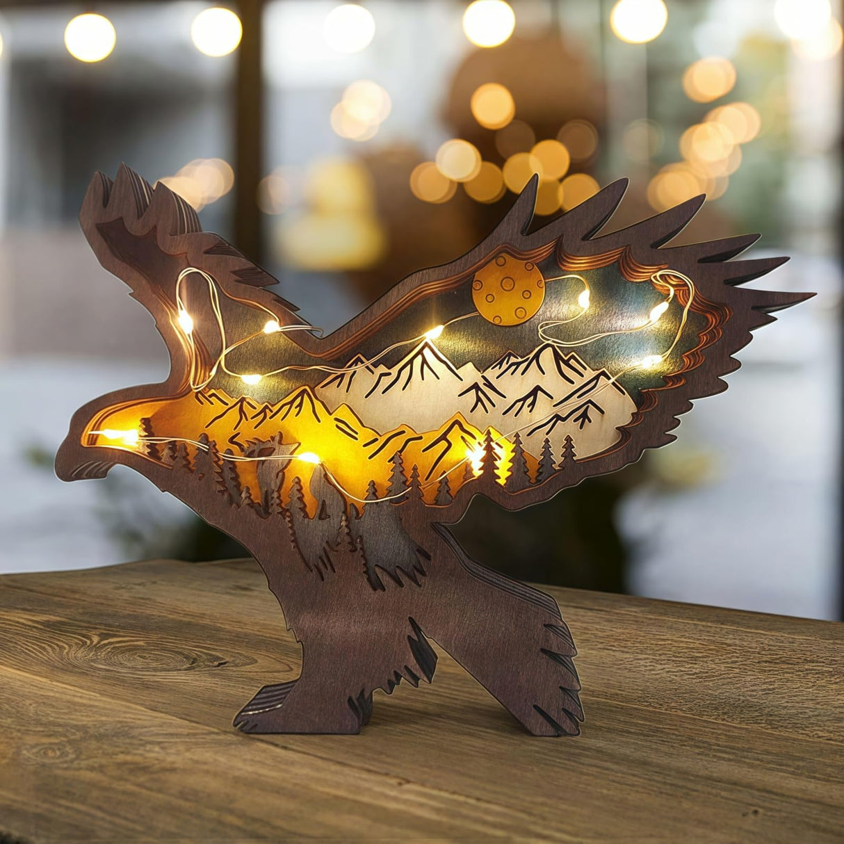Drawelry 3D Wood Carving Animals Lamp Home Decorative, Cute Bear Family Elephant Presents Ideas Christmas Living Room Office Decor Warm LED Night Lights Gift for Friend Daughter Son Mom Dad (Eagle) Drawelry