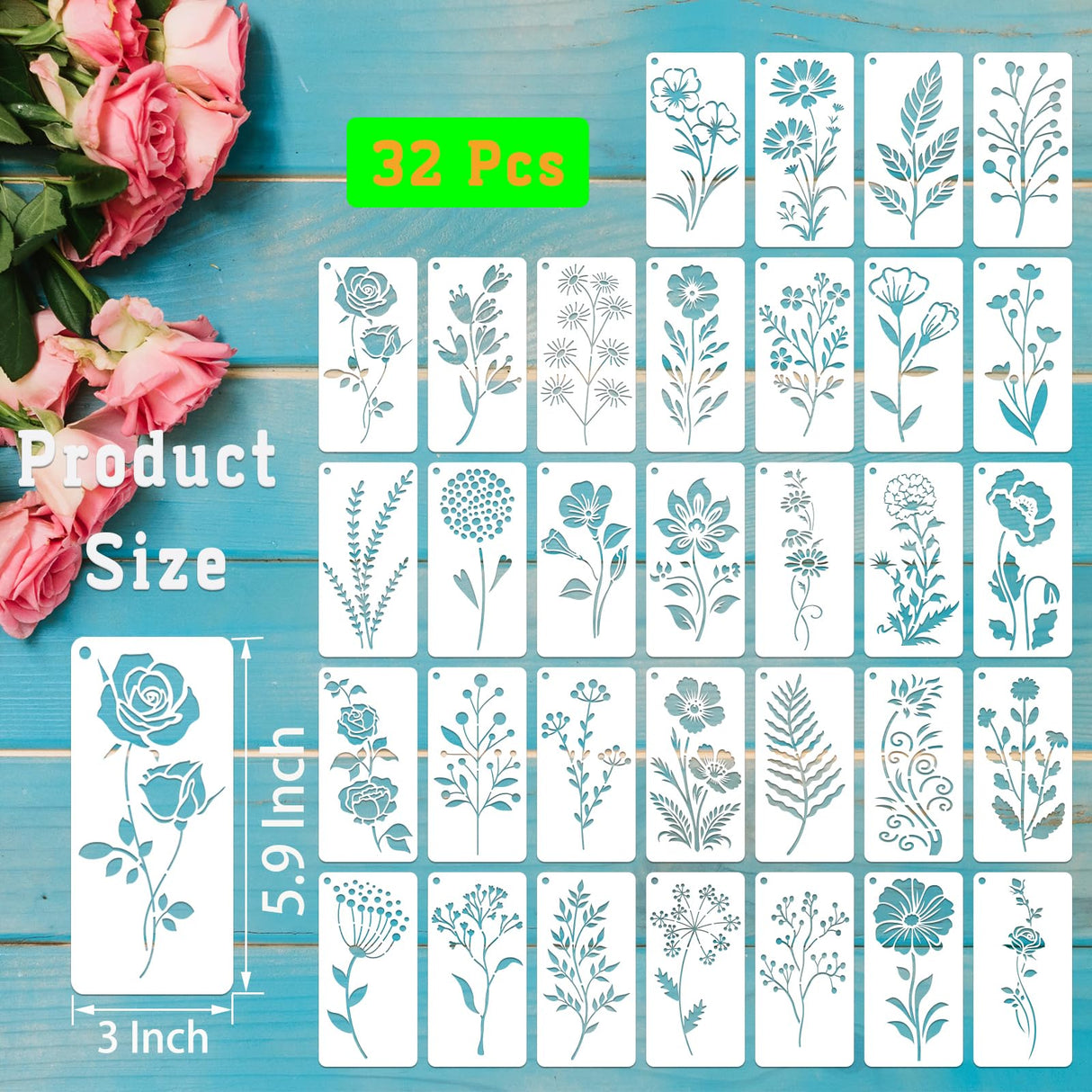 DZXCYZ 32 Pcs Wildflower Stencils for Painting on Wood, Reusable Flower Leaf Stencils Plastic DIY Craft Drawing Templates Set for Wall Paper Canvas Home Decor DZXCYZ