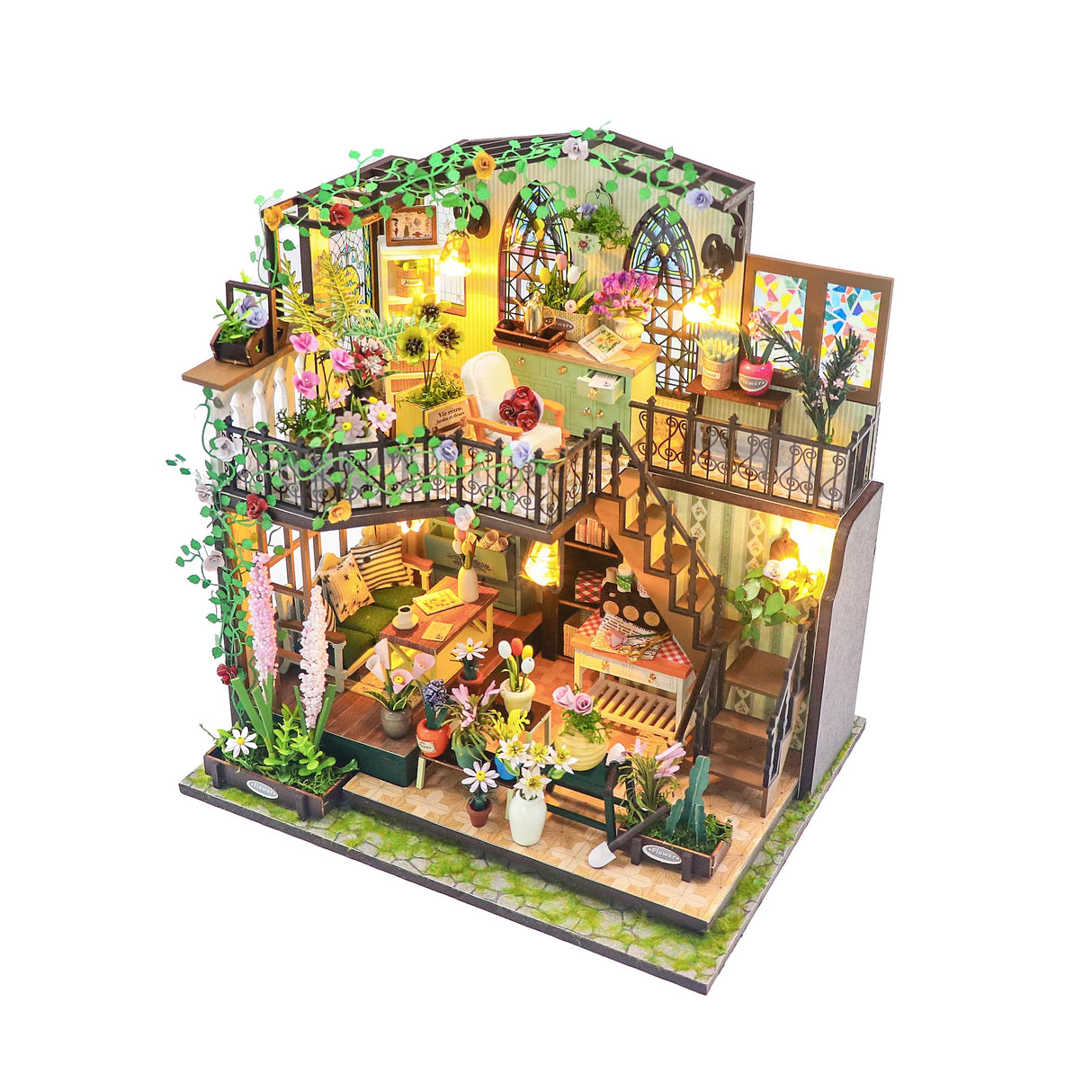 PANZIYU DIY Miniature House Kit, Fairy Dollhouse for Adults to Bulid,Tiny Home Making Kit with Wooden Furniture and LED, Halloween Decoration for Family and Friends (Darcy Flower House) PANZIYU