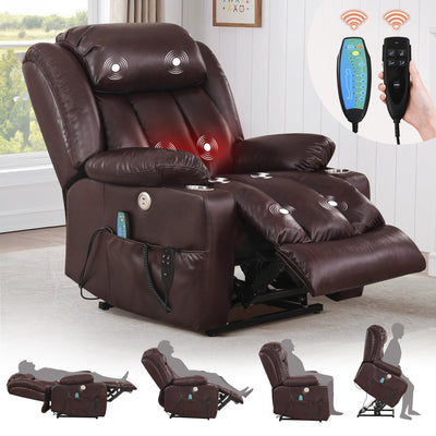 Cozyman Dual Motor Power Lift Recliner Chair for Elderly, Oversized Recliner Chair for Adults, Lift Recliner Chair with Heat and Massage, Infinite Position, USB Ports, Faux Leather, Dark Brown