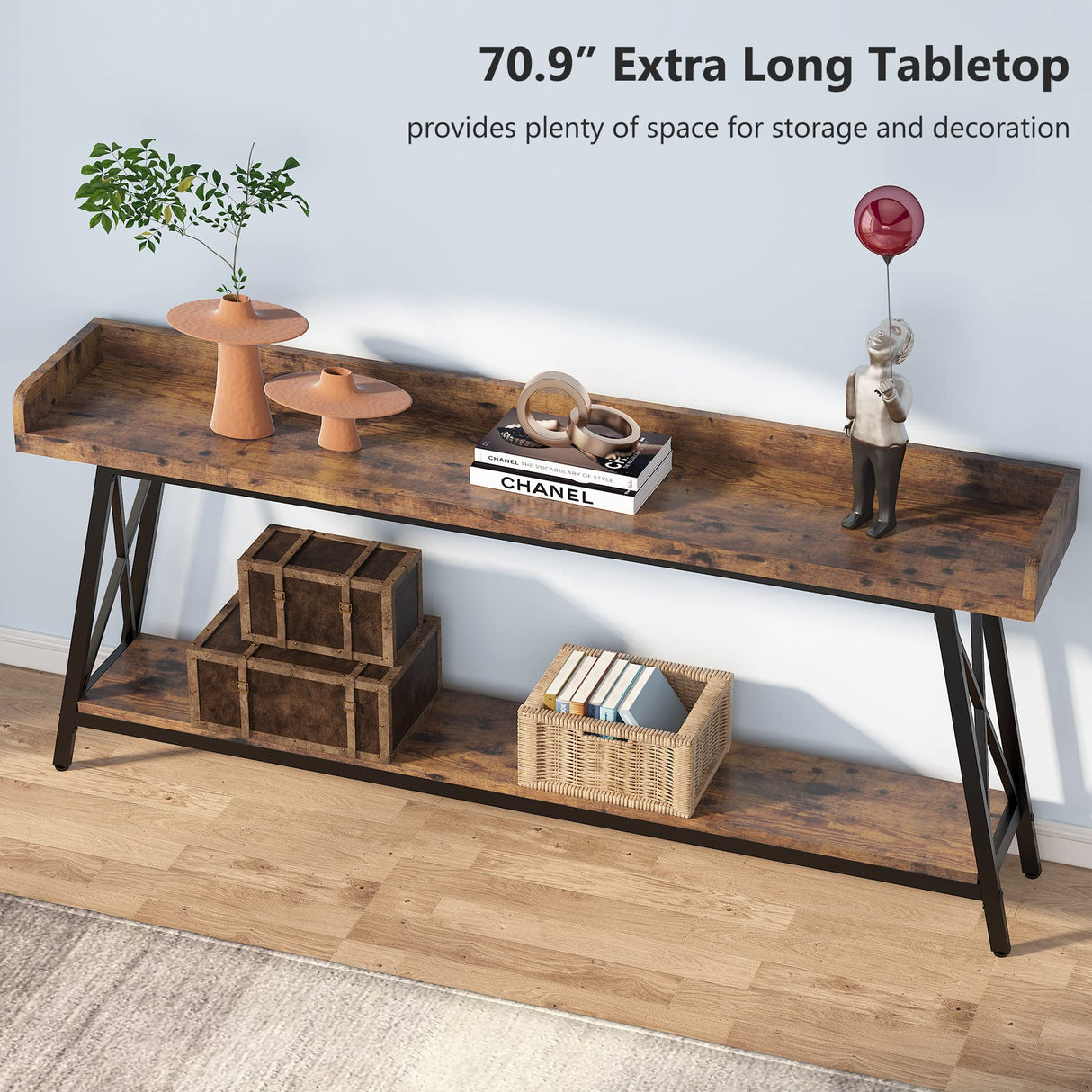 Tribesigns 70.9 inch Extra Long Console Table Behind Couch, Rustic Industrial Sofa Table for Living Room, Narrow Entryway Hallway Long Bar Table Tribesigns