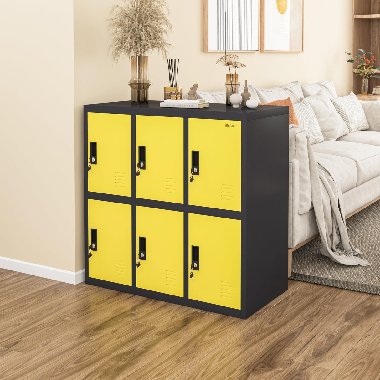 MECOLOR Metal Storage Lockers Employee lockers Small lockers and Business lockers for Home, Office, Garage,Gym,School... (W6D-YE) MECOLOR