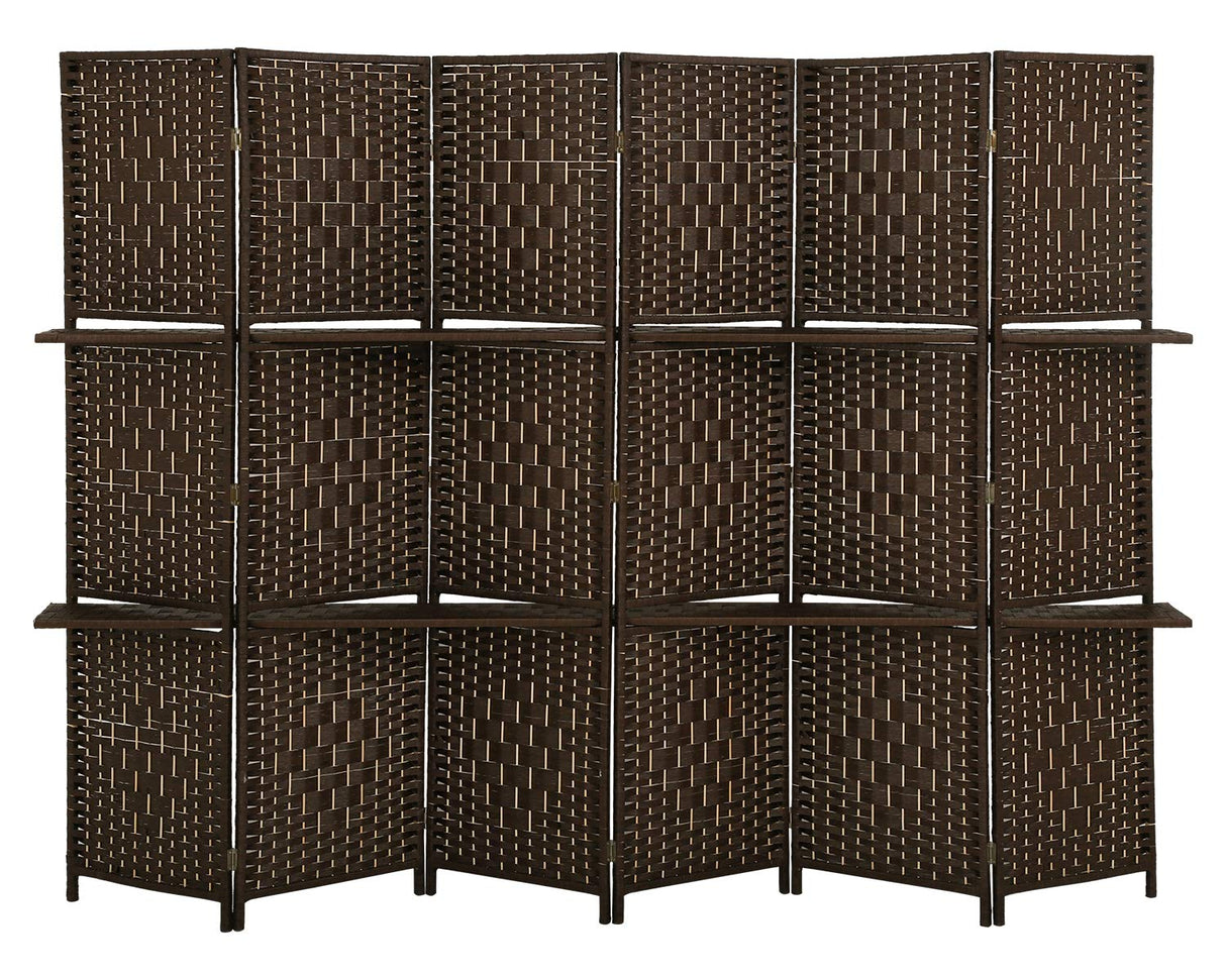 Room Divider 6 Panel Room Screen Divider Wooden Screen Folding Portable partition Screen Wood with Removable Storage Shelves Colour Brown FDW