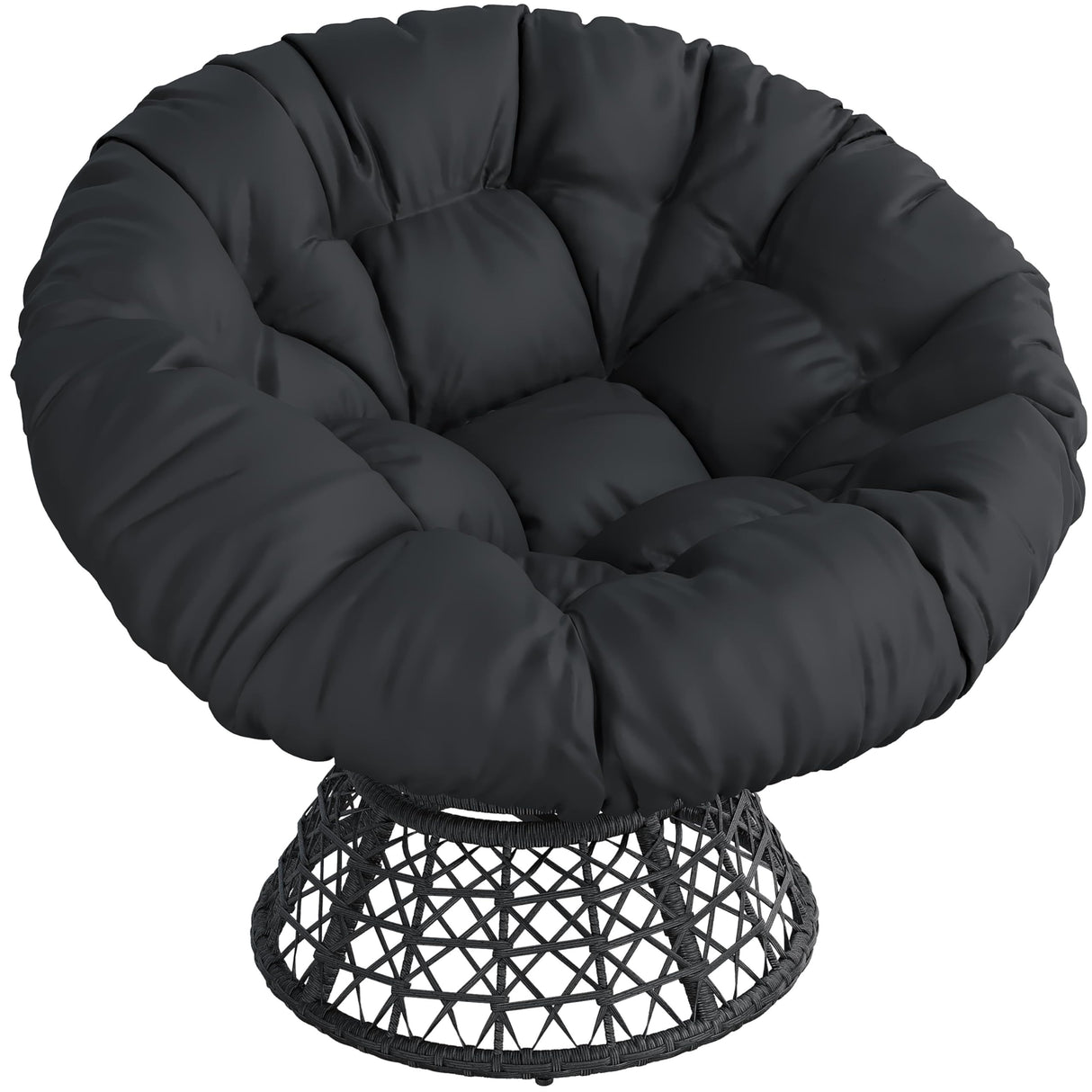 Yaheetech Indoor Papasan Chairs with Thick Tufted Cushions and Frame, Swivel Wicker Ergonomic Lounge Reading Chairs for Living Room/Bedroom, Black Yaheetech