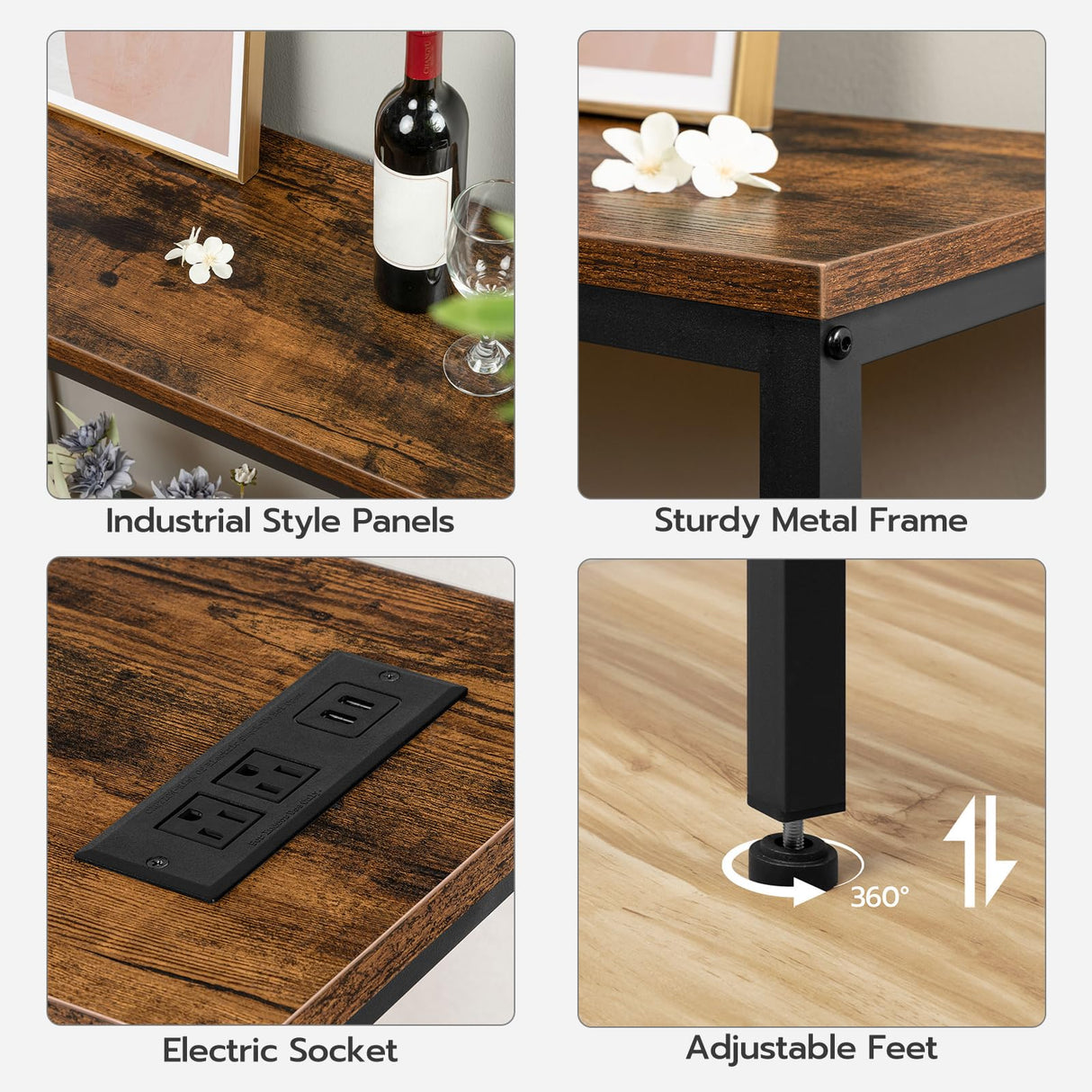 HOOBRO 70.9 Inches Console Table with 2 Power Outlets and 2 USB Ports, Extra Long Entryway Table with Charging Station, Narrow Sofa Table Behind Couch, Hallway, Living Room, Rustic Brown BF1801XG01G2 HOOBRO