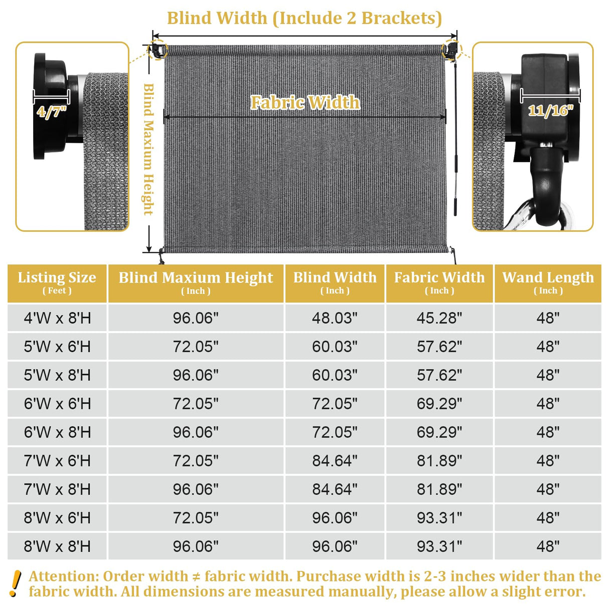 Shade&Beyond Outdoor Roller Shades with Splicing Design, 8' W x 8' H Cordless Patio Roll Up Blinds, Exterior Shade Cloth Roll for Porch, Gazebo, Pergola, Balcony, Gray Shade&Beyond