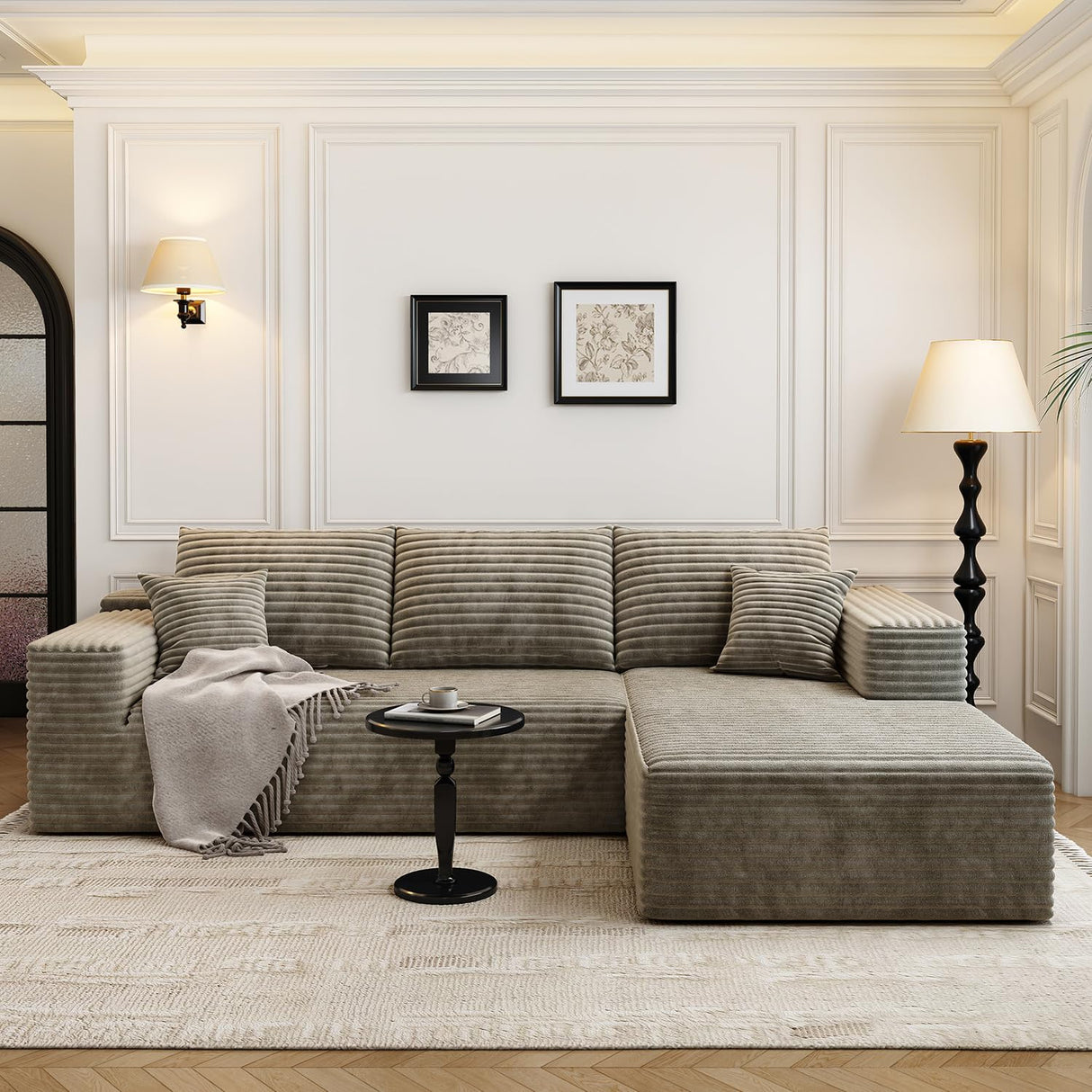 107.5" Cloud Modular Sectional Sofa Couch with L-Shape Chaise,Modern Minimalist Upholstered Couches for Living Room Bedroom,Deep Seat Corner Couch,No Assembly Required (Camel,Right Facing Chaise) Settab