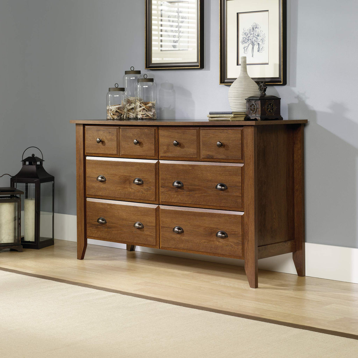 Sauder Shoal Creek Dresser, L: 60.0" x W: 16.73" x H: 35.04, Oiled Oak finish Sauder