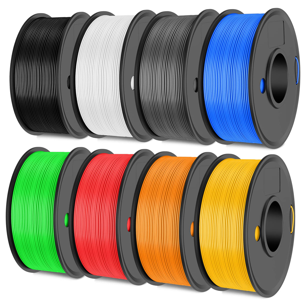SUNLU 3D Printer Filament Pack, 0.25kg Each Spool, Total 2kg, Mini Spool, PLA+ Filament 1.75mm, 8 Packs, Black+White+Grey+Blue+Green+Red+Orange+PureYellow SUNLU