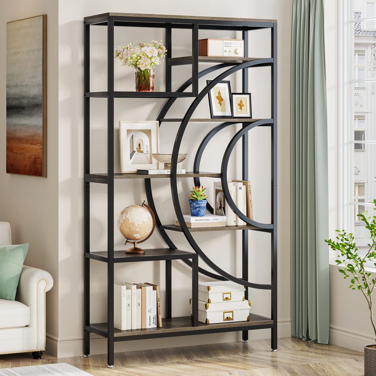 Tribesigns 71-Inch Geometric Industrial Bookcase with 8 Tiers and Metal Frame for Elegant Open Storage Tribesigns
