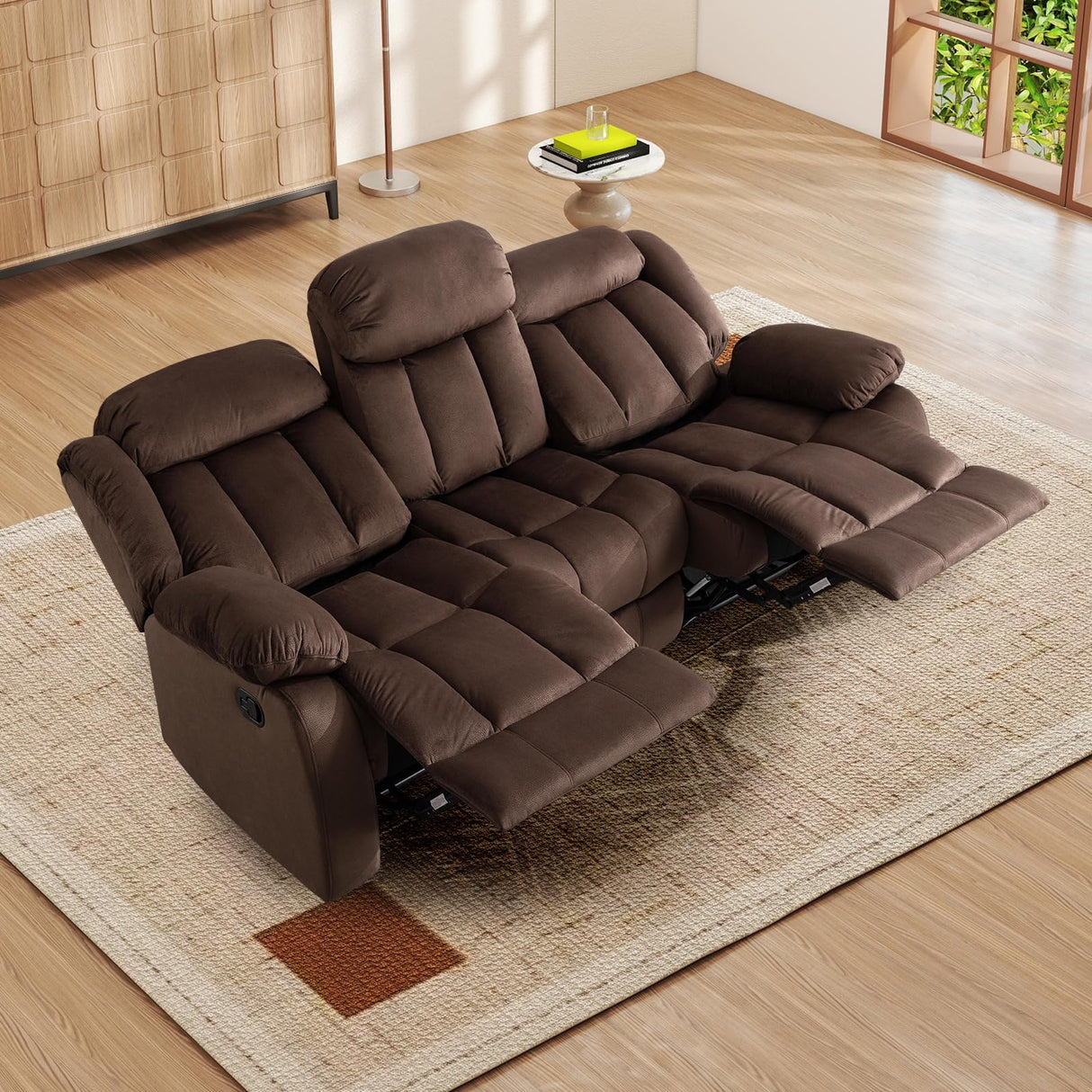 INZOY Manual Reclining Sofa Set, Included Wall-Hugger 2 Seat Recliner Loveseat and Wall-Hugger 3 Seat Recliner Sofa Coach, Modern 3 Reclining Sofa Couch for Living Room Furniture, Brown, 2+3 INZOY