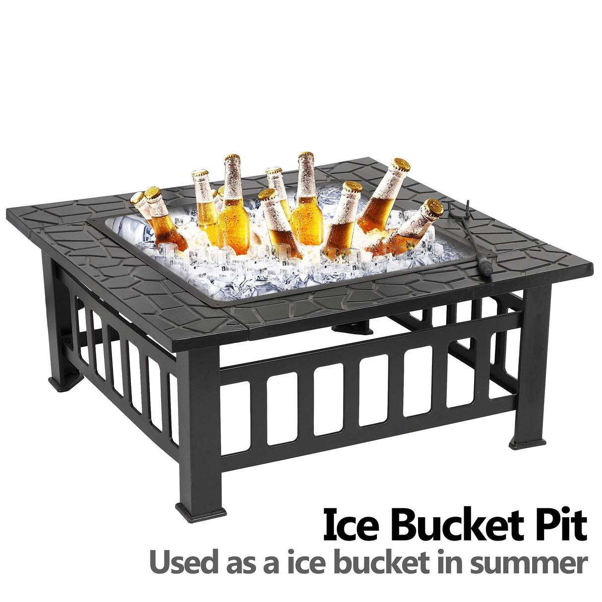 ZENY 32in Outdoor Fire Pits Outside Wood Burning Firepit Square Metal Fireplace Table Fire Bowl with Grill,Screen and Poker for Camping Bonfire Backyard BBQ ZENY