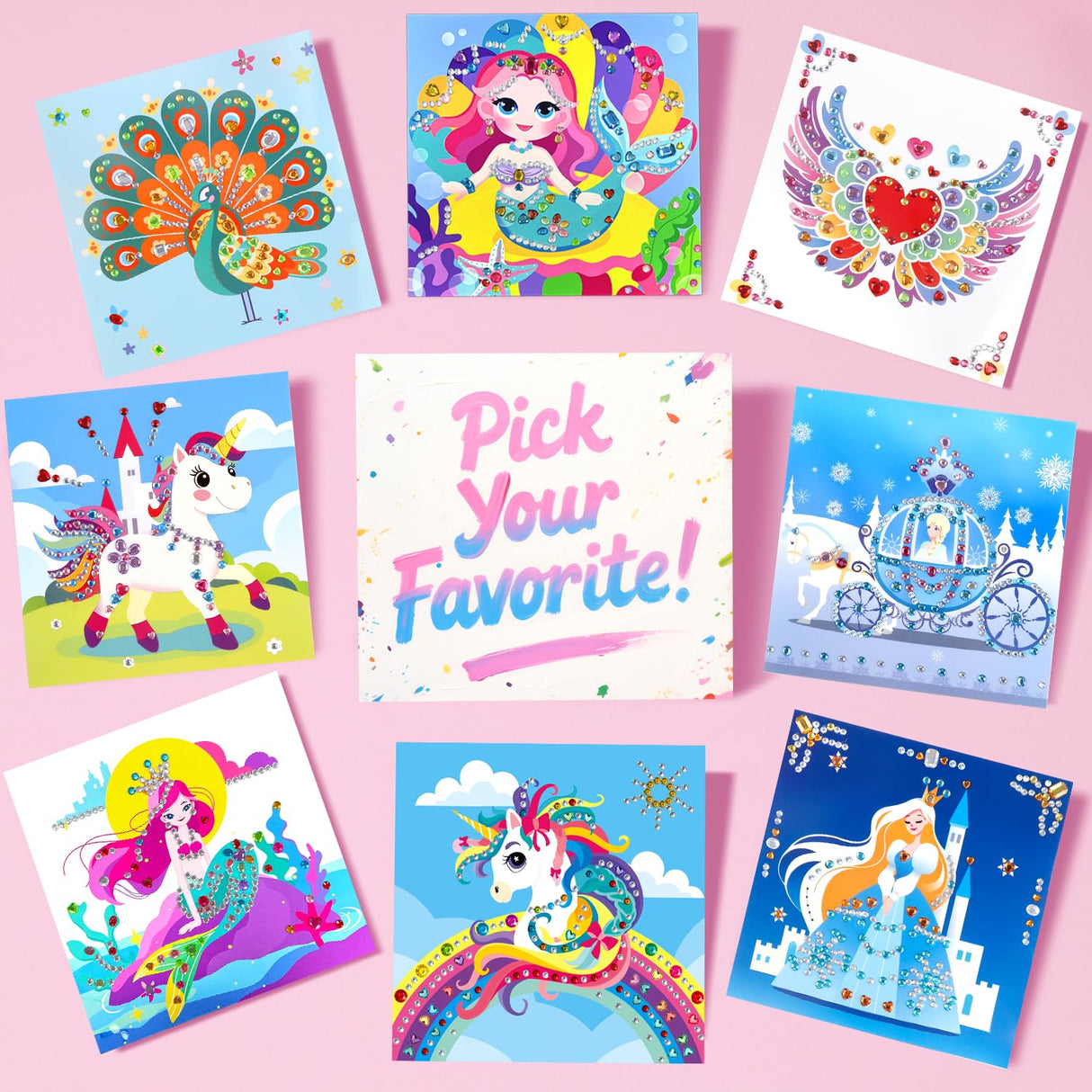 Marlrin Gem Sticker Kit for Kids, 8 Unicorn Princess Themes, Crafts Kits for Girls Ages 4-8, Arts & Crafts Toys, Diamond Art Kits for Kids - Birthday and Christmas Gift for Girls Ages 3, 4, 5, 6, 7, 8 Marlrin