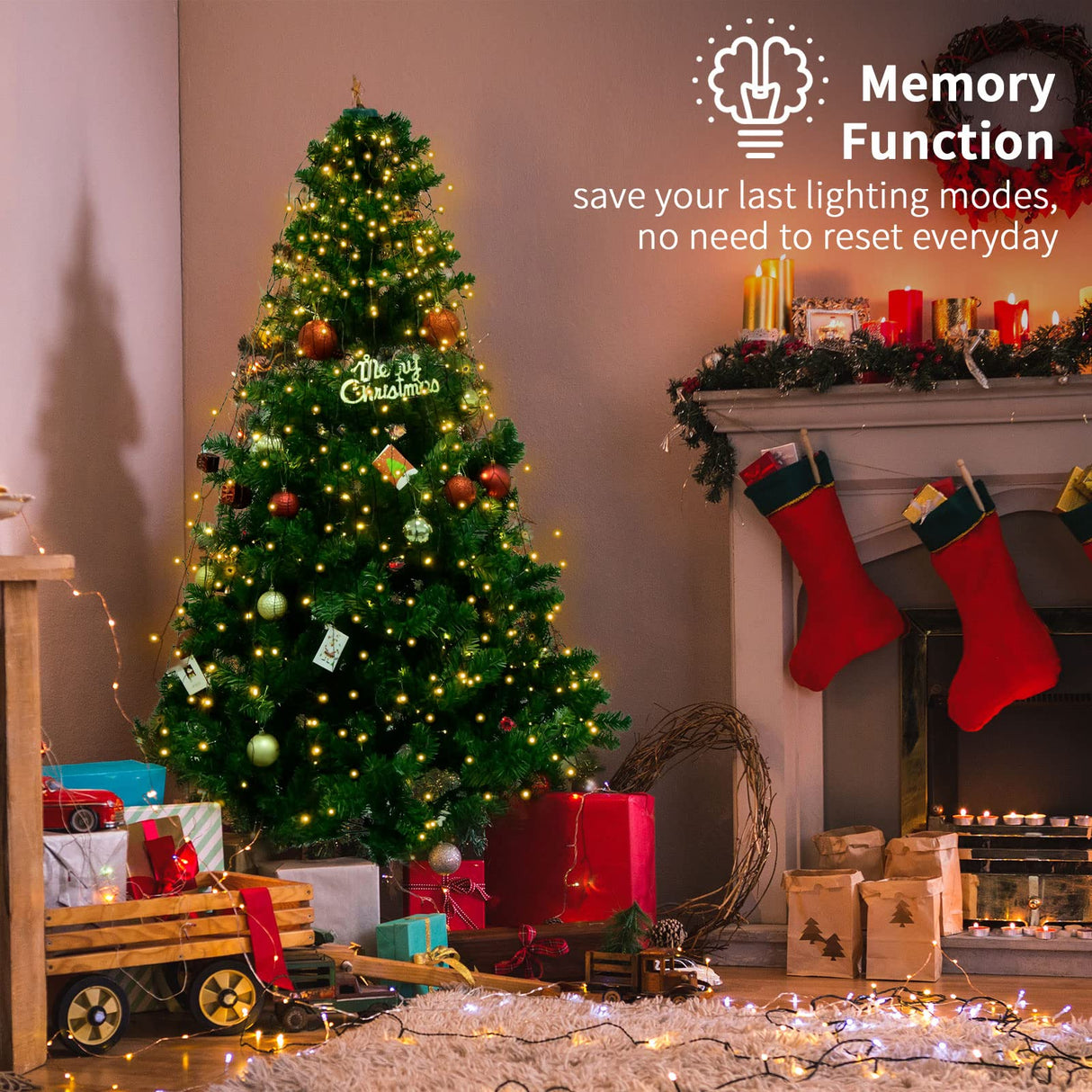 BOLWEO Christmas Tree Lights, 280LED Christmas Lights for Tree 8 Modesfor 6ft-7ft Christmas Tree, UL Certified Indoor Outdoor Christmas Decorations 8 * 6.6ft Drops Warm White BOLWEO