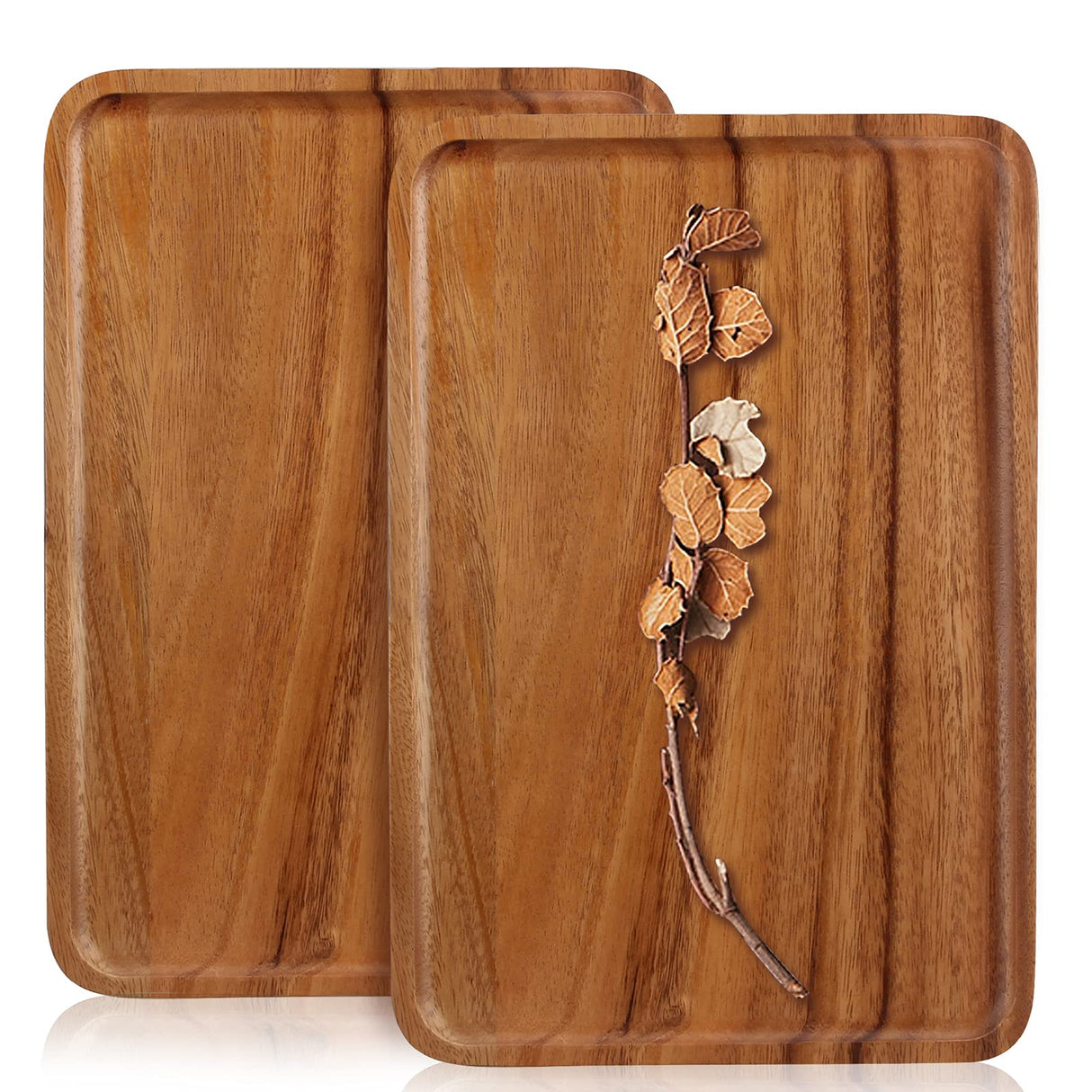 2 Pcs Wooden Rectangle Serving Trays for Ottoman Bar Party Food Tray Large Fruit Rectangular Platter Best Acacia Wood Plates for Decor Cheese Serving Board Snack Tray Charcuterie Boards Serving Dishes Ayiaren