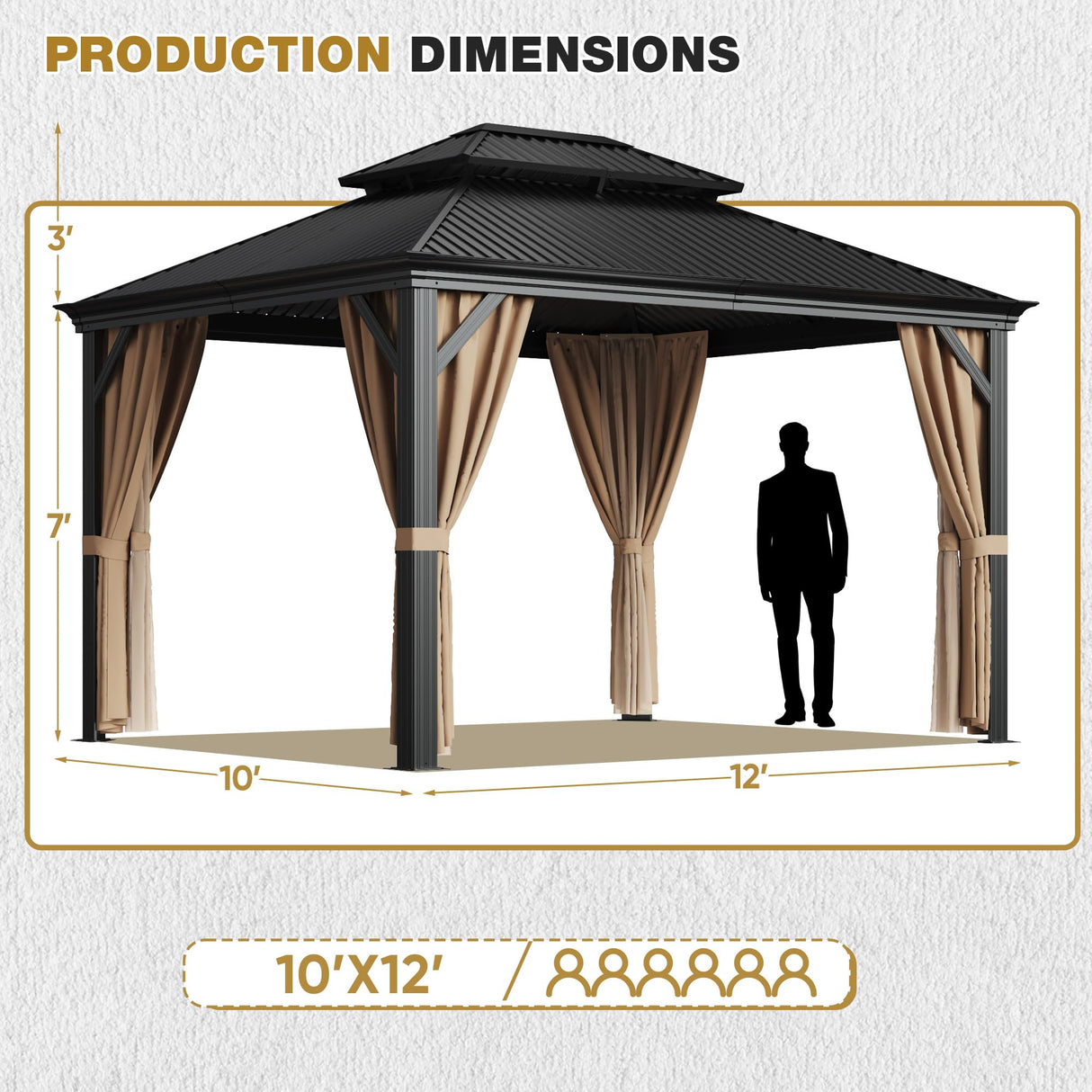 Devoko 10' x12' FT Outdoor Hardtop Gazebo Galvanized Steel Metal Gazebo Aluminum Frame Double Roof Outdoor Gazebo with Nettings and Curtains for Patios, Garden,Yard Devoko