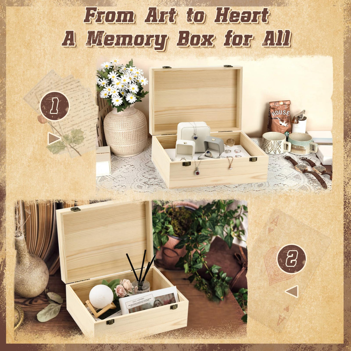 HIPNOOK Unfinished Wood Boxes Large Wooden Boxes with Hinged Lid – 12 x 9x5 Inch Keepsake Box-Memory Box for Crafts, Storage, Gifts, Jewelry,Decor,DIY/Arts/Painting HIPNOOK