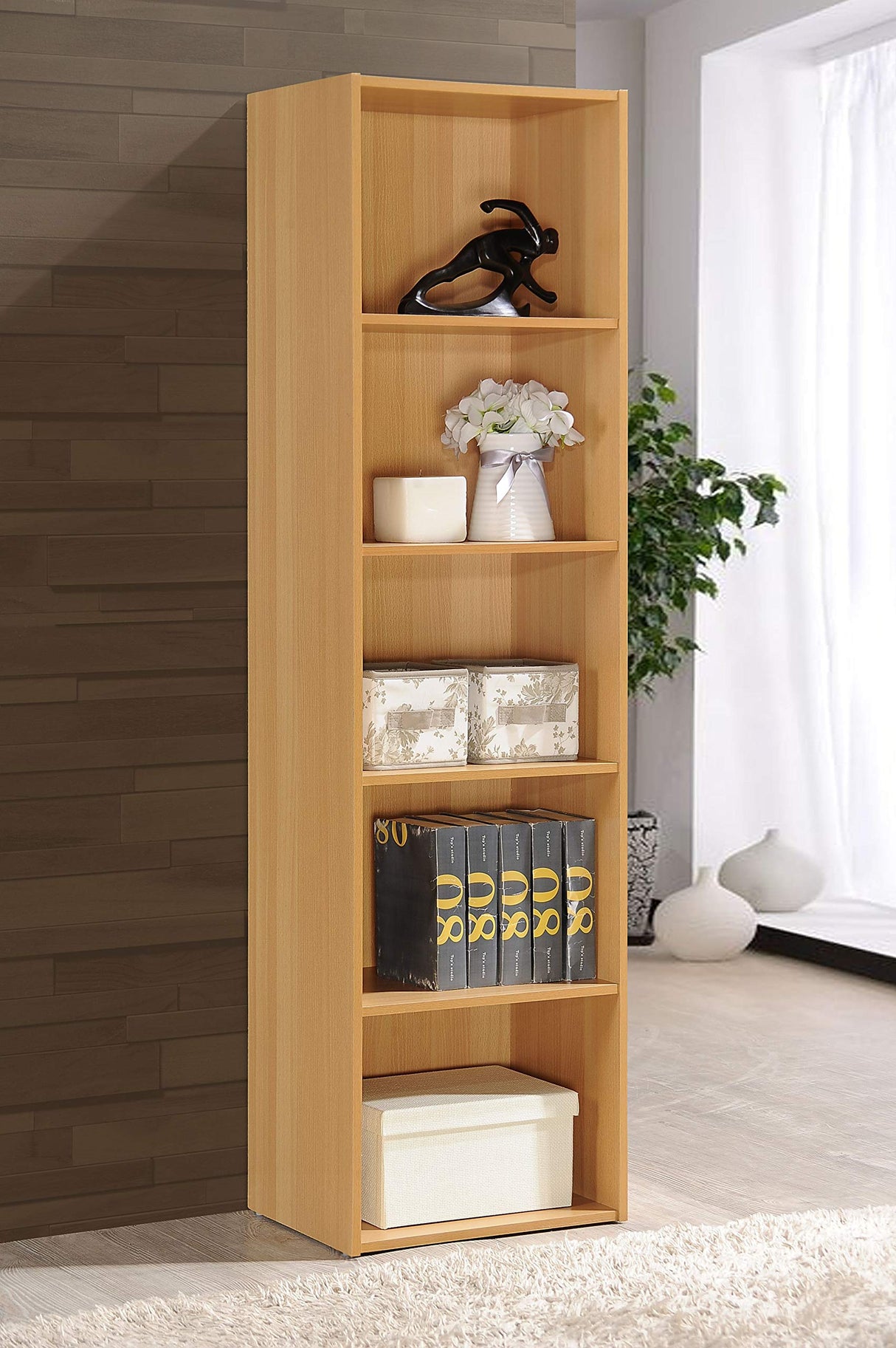 HODEDAH IMPORT 5 Shelve Bookcase cabinet, Beech Hodedah