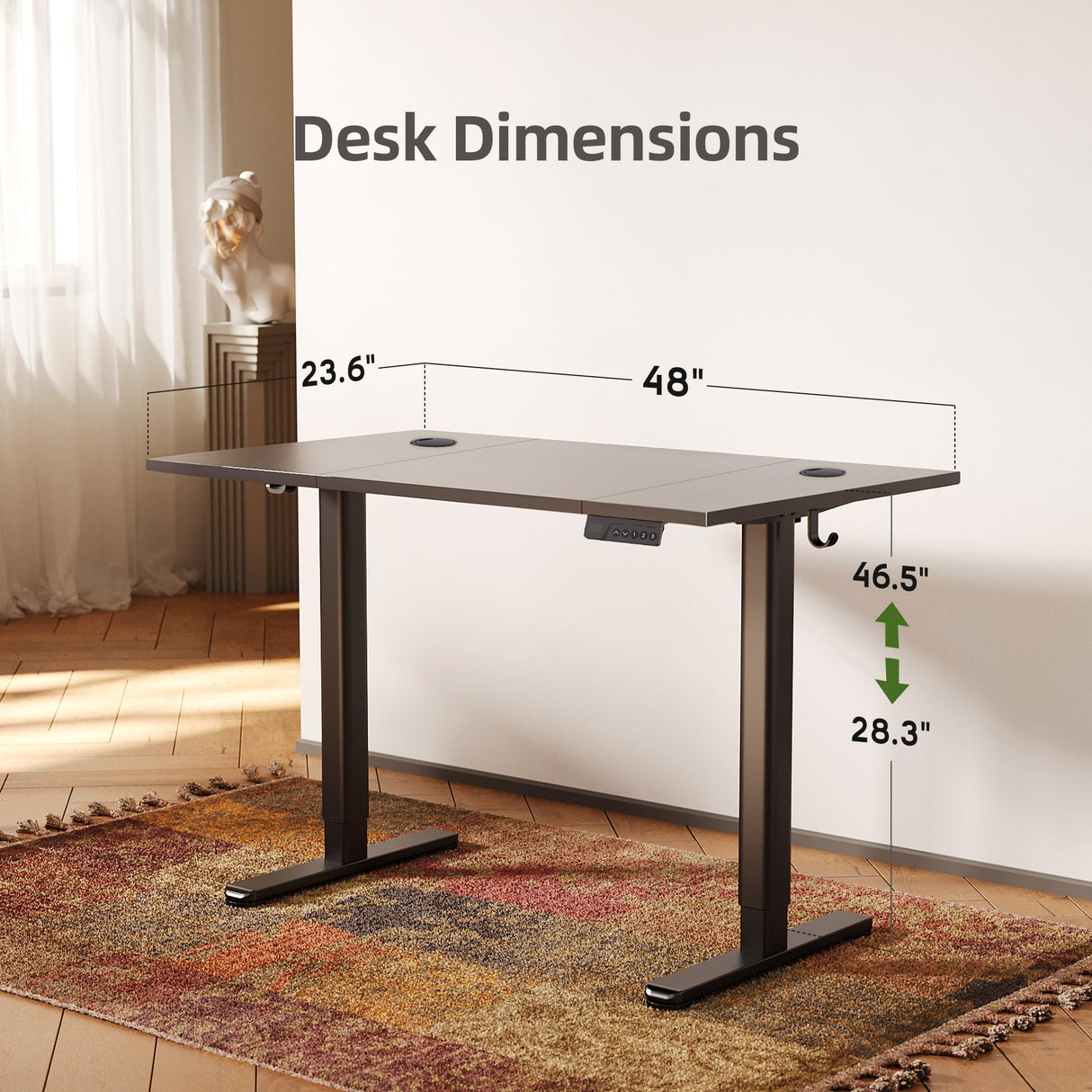 INNOVAR Electric Standing Desk, Adjustable Height Stand up Desks, 48 x 24 Inches Sit Stand up Desk for Home Office Computing, 3-Preset Memory Height Ergonomic Rising Desks, Black INNOVAR