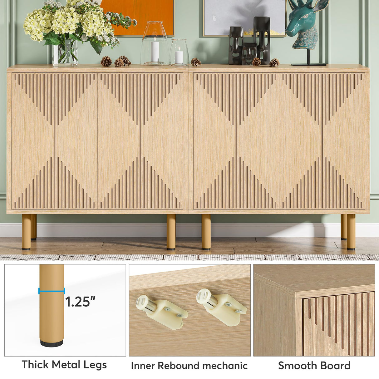 Tribesigns Modern Natural Storage Cabinet, Freestanding Floor Cabinet, Classic 59 inches Sideboard, Wood Buffet Cabinet with Doors, Large Storage Cabinet for Living Room, Dining Room, Garage Tribesigns