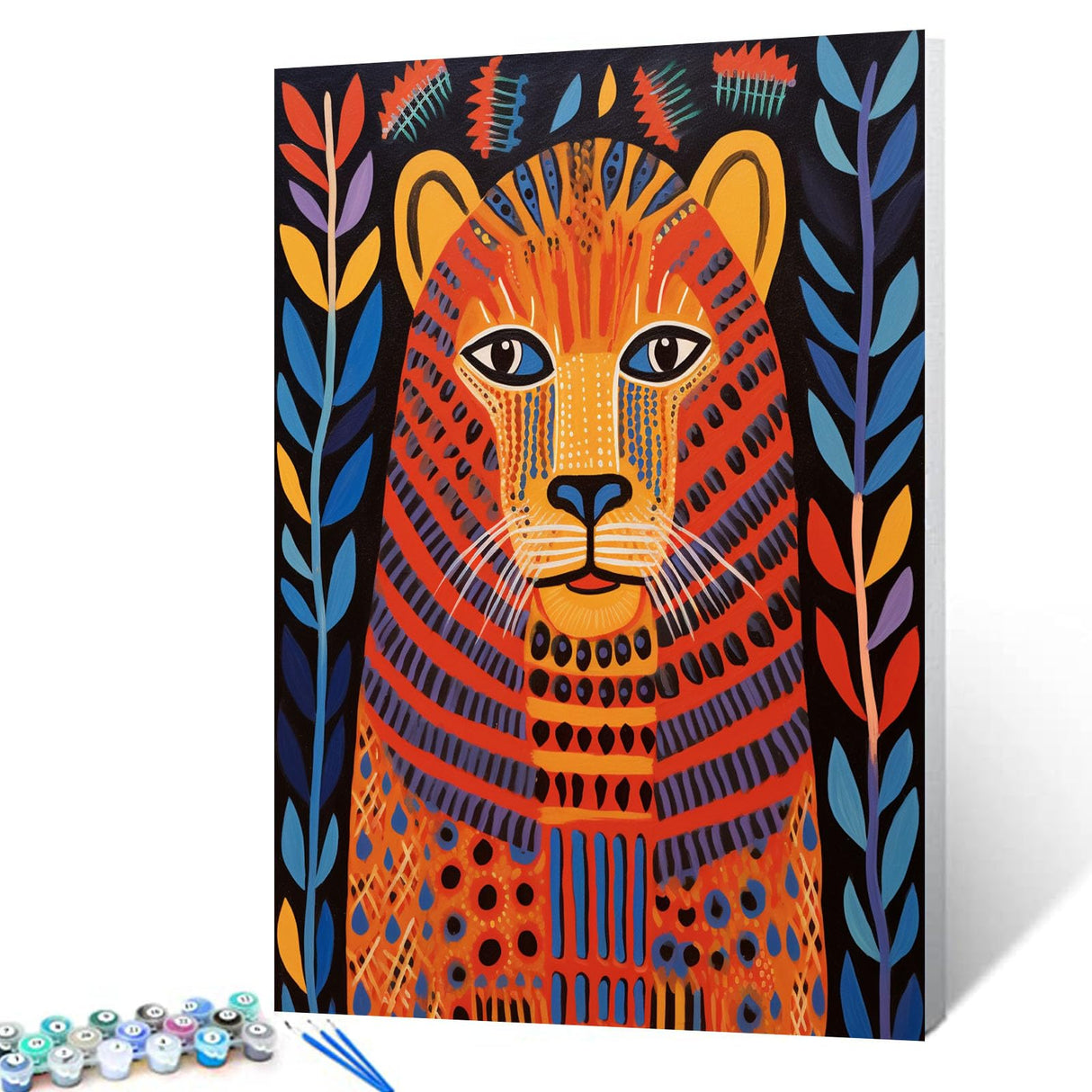 Tucocoo Gond Painting of Lion Paint by Numbers Kits 16x20 inch Canvas DIY Oil Painting for Kids, Students, Adults Beginner with Brushes and Acrylic Pigment - Graffiti Gond Lion Animal(Without Frame) Tucocoo
