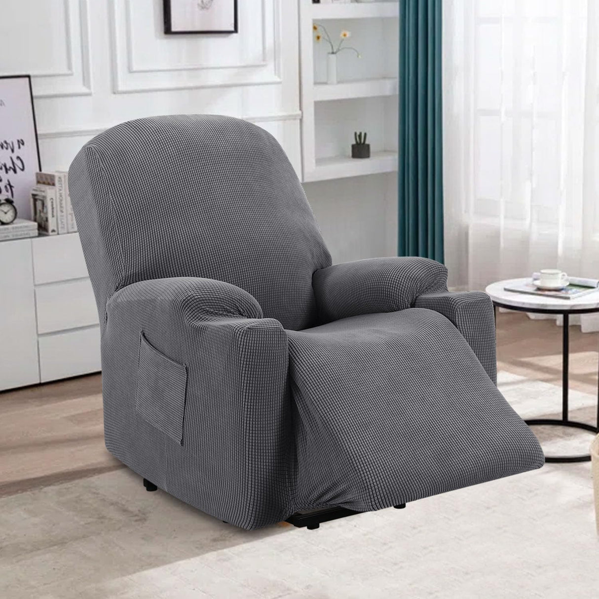 H.VERSAILTEX Stretch Couch Cover Recliner Cover Electric Power Lift Recliner Chair Cover Fitted Standard Large Power Lift Recliner with Side Pocket, Soft Thick Jacquard(Single Seat, Grey) H.VERSAILTEX