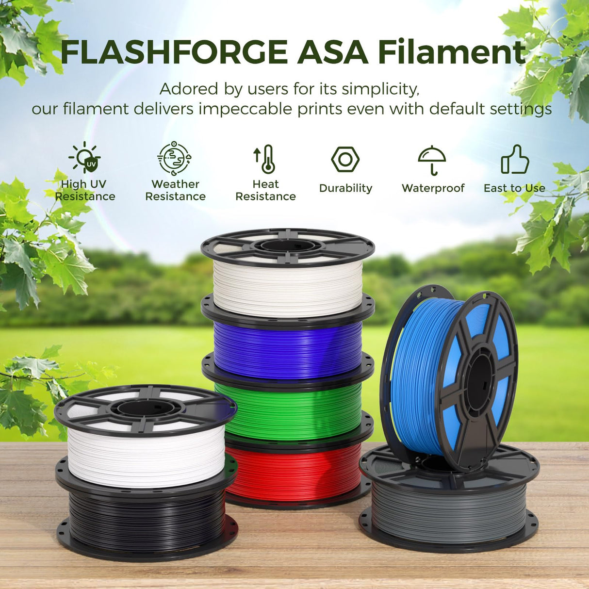 FLASHFORGE ASA Filament 1.75mm Balck, 3D Printer Filament 1kg (2.2lbs) Spool, Dimensional Accuracy +/- 0.02mm, Durable, High UV-Resistant, Perfect for Printing Outdoor Functional Parts FLASHFORGE