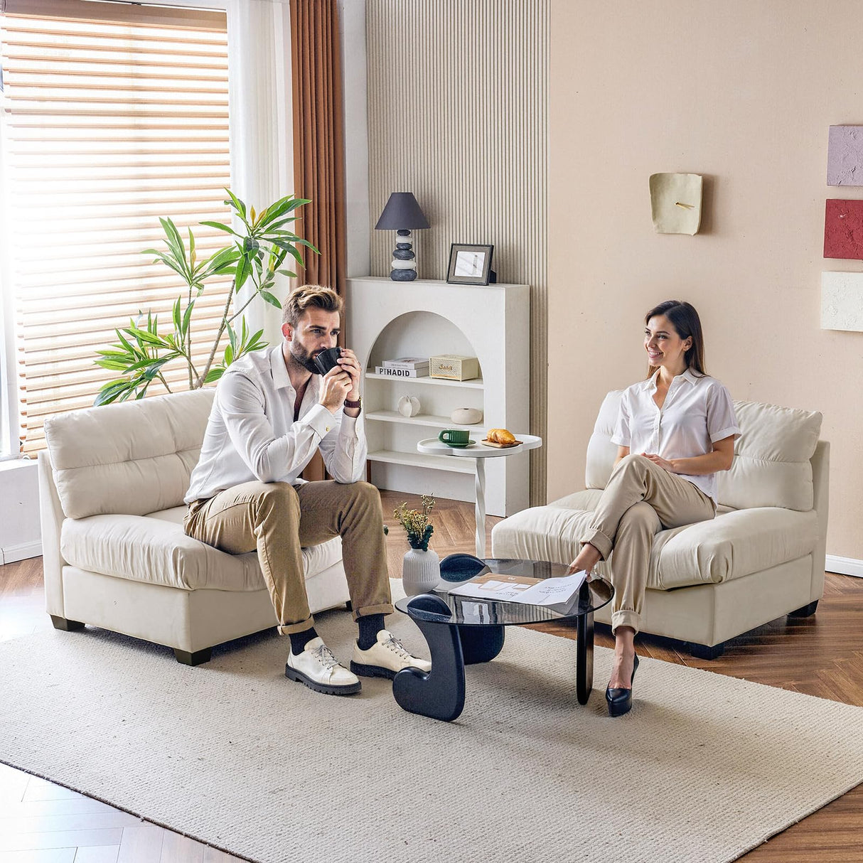 VINGLI Cloud Couch 80" Loveseat, 22.4" Deep Seat, Suede Upholstery Cozy Comfy Couches for Living Room Modern Love Seat Sofa, Pillow Armrest (White) VINGLI