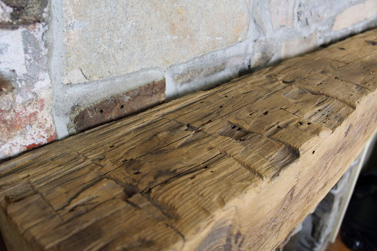Modern Timber Craft Hand Hewn Wood Barn Beam Fireplace Mantel Shelf - Certified Reclaimed American Barnwood Floating Rustic Shelving, 72 Inches Modern Timber Craft