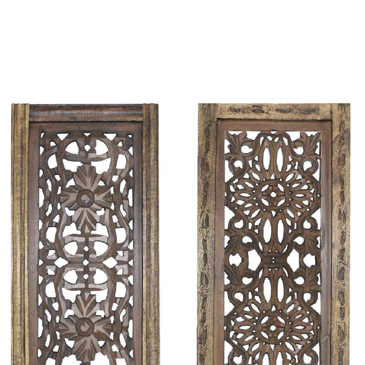 TUP The Urban Port Floral Hand Carved Wooden Wall Panels, Assortment of Two, Rustic Brown TUP THE URBAN PORT