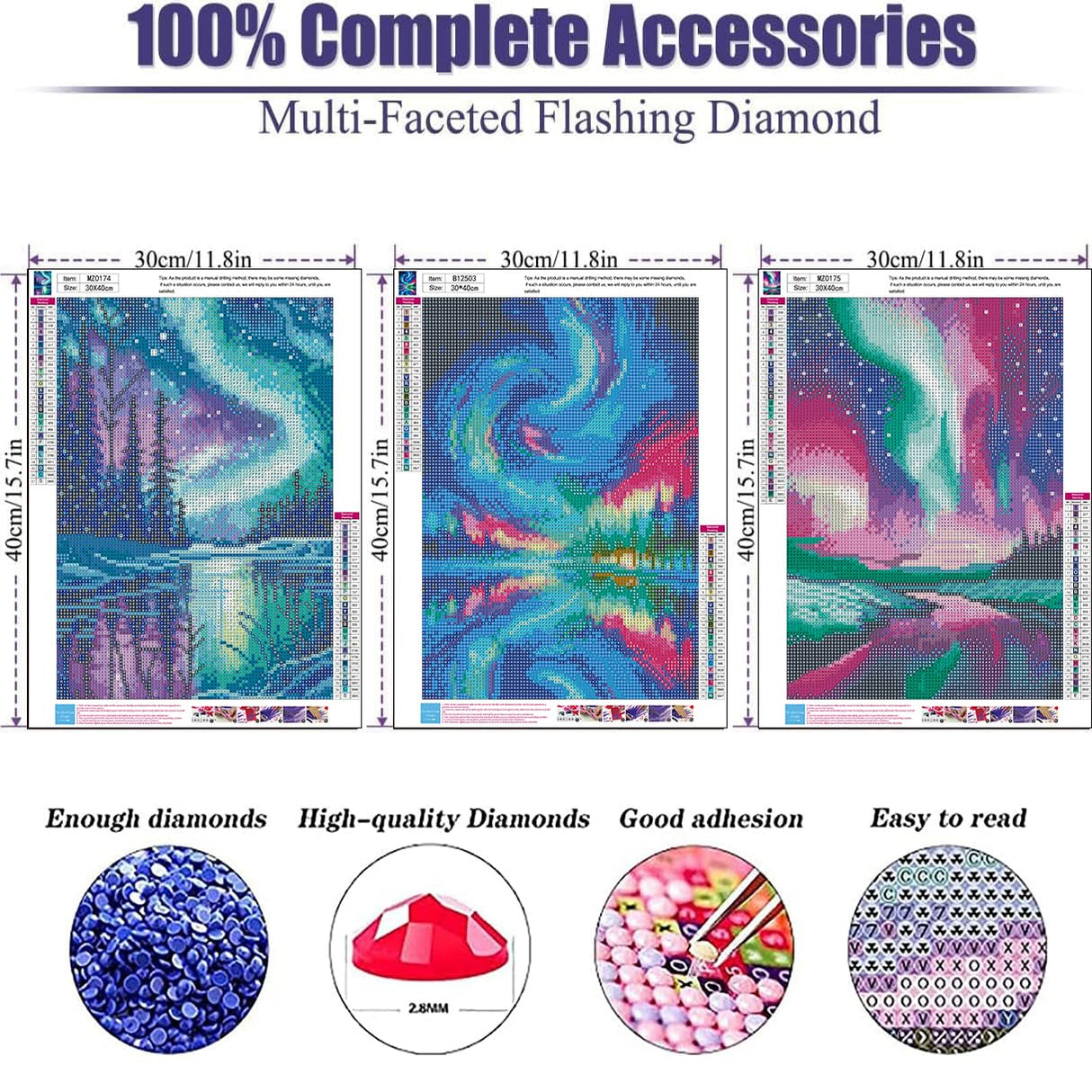 mrpwnle Diamond Art Kits for Adults,3 Pack Aurora Diamond Painting for Beginners, 5D Northern Lights Diamond Art Kit for Adult, Landscape Diamond Art Painting Kits, DIY Crafts Kits 12x16inch mrpwnle