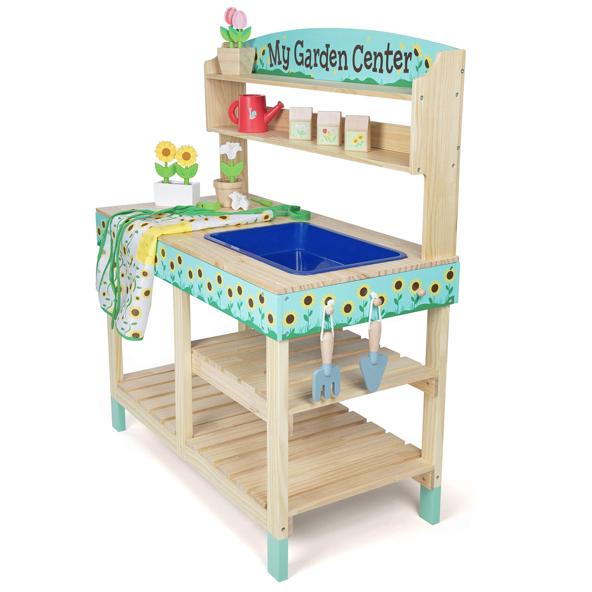 Svan Wooden Toy Gardening Center Indoor Playset - 22 Pc Garden Stand Set w Flowers Seed Packets Pots Shovel Rake Apron Watering Pot - Great Interactive & Fun Pretend Playtime, Gift for Boys or Girls Svan