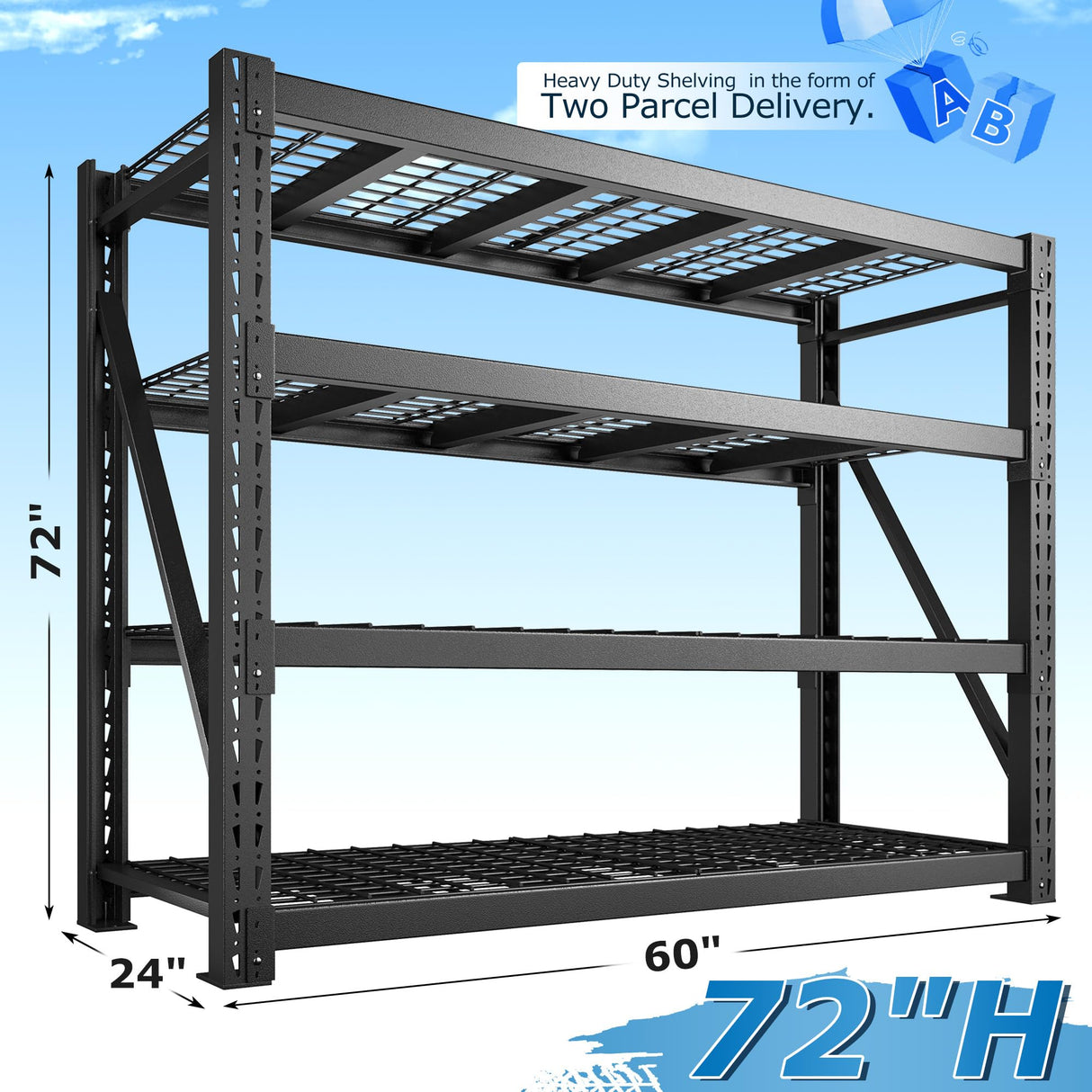 Bepatio 11000LBS Garage Shelving Heavy Duty, 72" H Storage Shelves Adjustable 4-Tier Metal Shelves, Industrial Shelving for Garage,Shop, Warehouse, Basement, Commercial, 72" H× 60" W × 24" D, Black Bepatio