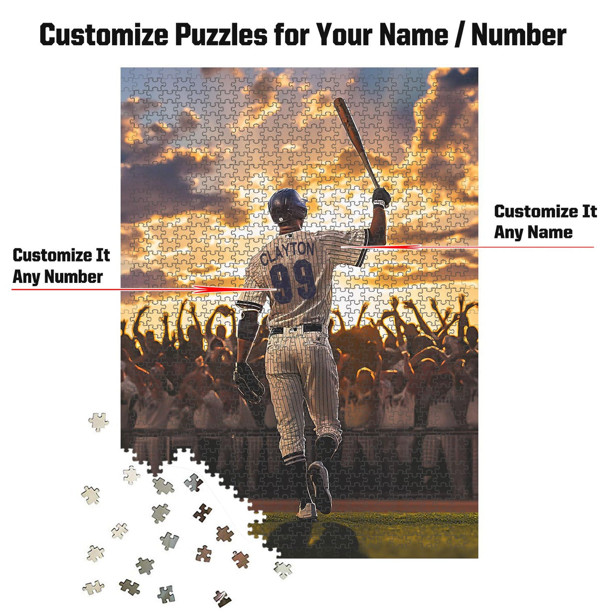Becapeo Wooden Jigsaw Puzzles for Adults - Custom Name and Number on (New York 2) Baseball Player Art Photo - 300 500 1000PCS Puzzles Game Home Wall Decor Becapeo