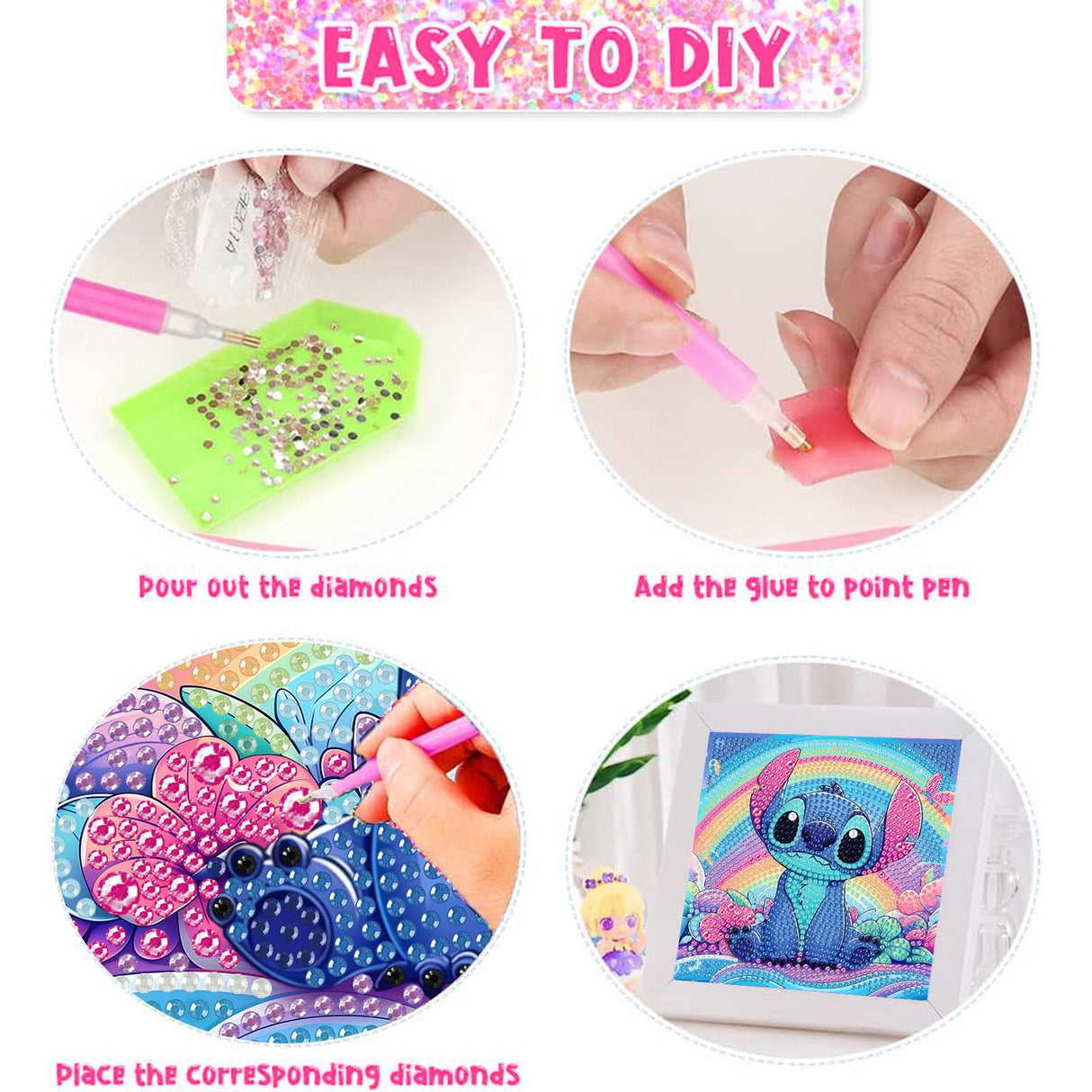 KOJEFCV 4 PCS Diamond Art Painting Kits for Kids, Cartoon Diamond Art for Kids Ages 4-8-12, Cartoon Gem Painting Kit Crafts Beginners for Gift Home Wall Decor (6x6 inch) KOJEFCV