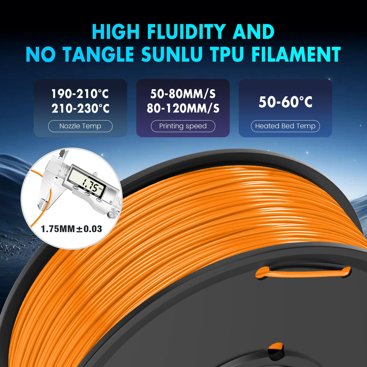 SUNLU TPU 3D Printer Filament 1.75mm, High Speed 95A TPU Filament Bundle, Flexible 3D Filament for Fast Printing, 250G Spool, 8 Rolls, 2KG in Total, Black+White+Grey+Red+Transparent+Blue+Green+Orange SUNLU