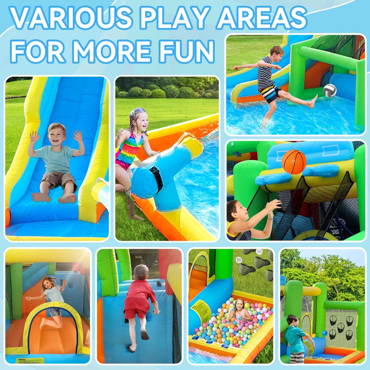 FBSPORT Inflatable Bounce House Water Slide, Bounce House for Kids Indoor Outdoor Bouncy House with 550W Blower, Water Bounce House with Slide Ball Shooting, Water Gun, Splash Pool, Bounce Area, Hose FBSPORT