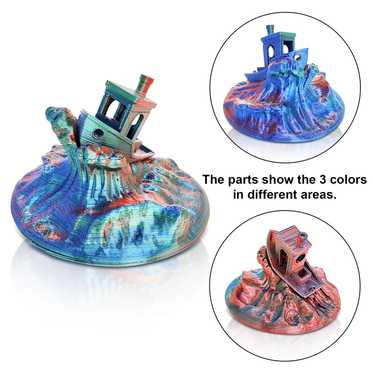 YOUSU 3D Printer Filament Triple Color Silk PLA Filament 1.75mm,3D Printing Filament Like Rainbow Filament,1kg/2.2lbs,Silk Red/Blue/Green. Yousu