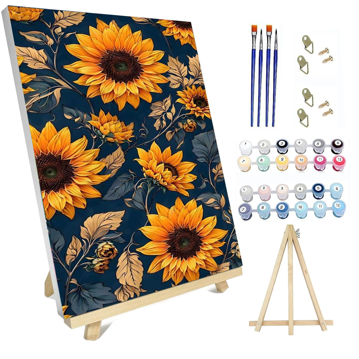 hyzsj Paint by Numbers Kit for Adults with Frame,Sunflowers Paint by Numbers for Adults, Paint by Number with Easel, DIY Paint by Number Kits for Home Wall Decor(11.8x15.7inch hyzsj