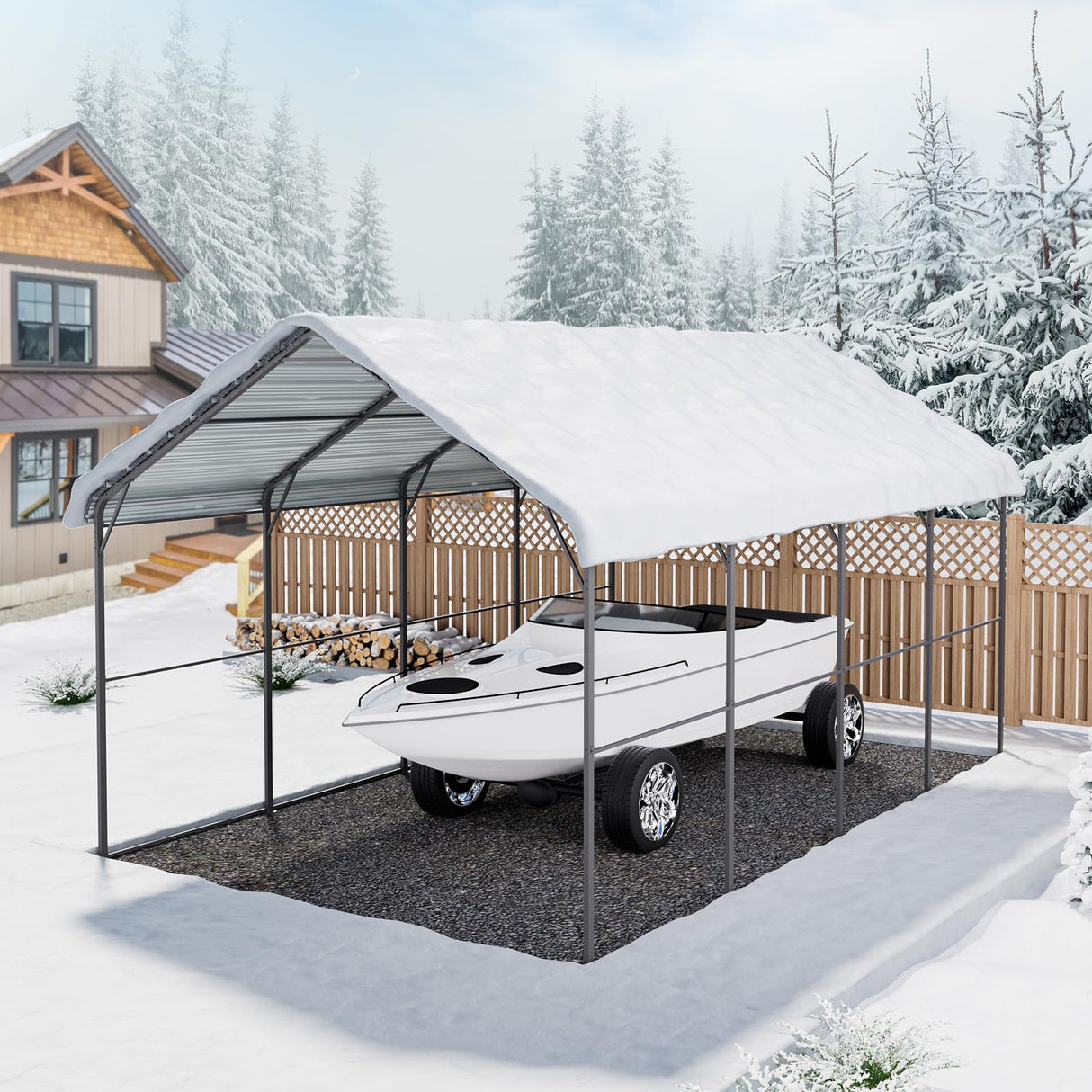 VEVOR Heavy Duty Metal Carport, 12' x 20' Outdoor Carport with Galvanized Steel Frame & Roof, Car Tent Garage Shade with Removable Sidewalls, Multi-Use Car Shelter for Pickup, Boat, Car & Tractors VEVOR