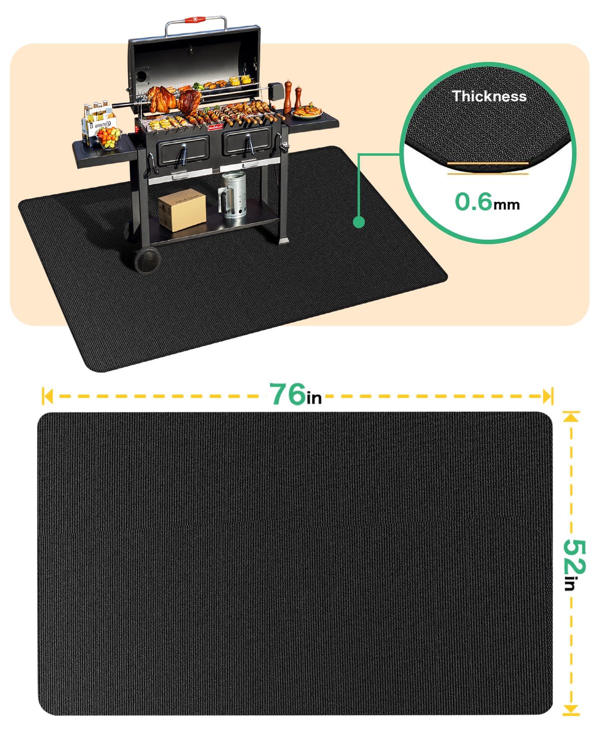 TAOMAND Large 76 x 52 inches Under Grill Mats for Outdoor Grill | Double-Sided Fireproof | Waterproof | Oil-Proof | Easy to Clean | Indoor Fireplace/Fire Pit Mat | Quality BBQ Mat for Deck Patio Lawn TAOMAND