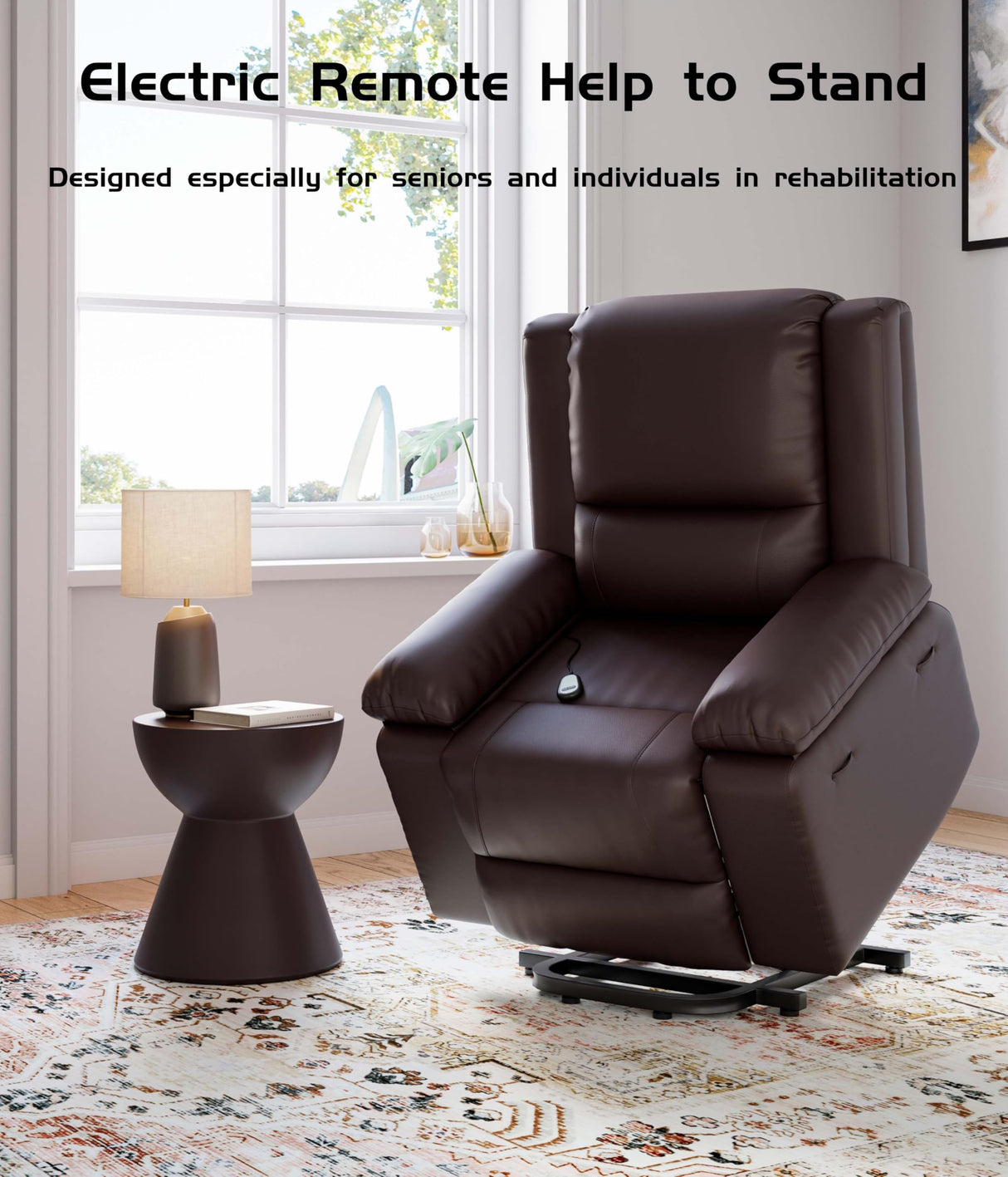 Power Lift Recliner Chair - Heat and Massage, Faux PU Electric Lift Recliner for Elderly & Mobility Impaired, Adjustable Back and Legs, Heavy Duty Lift Chair for Seniors GarveeHome