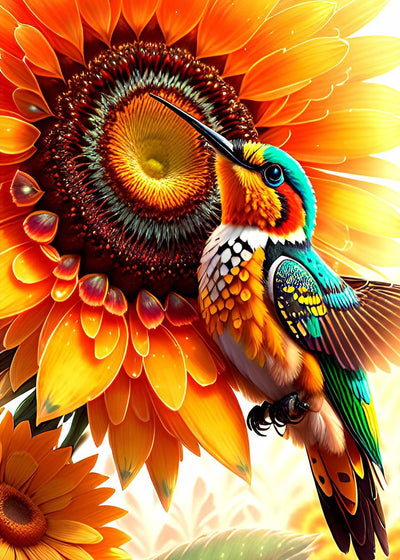 KINPLUB Hummingbird Diamond Painting Kits for Adults, 5D Bird Sunflower Diamond Art Kits for Beginners, DIY Full Round Drill Paint with Diamonds Dots Gem Art, Home Wall Decor 12 x 16 Inch