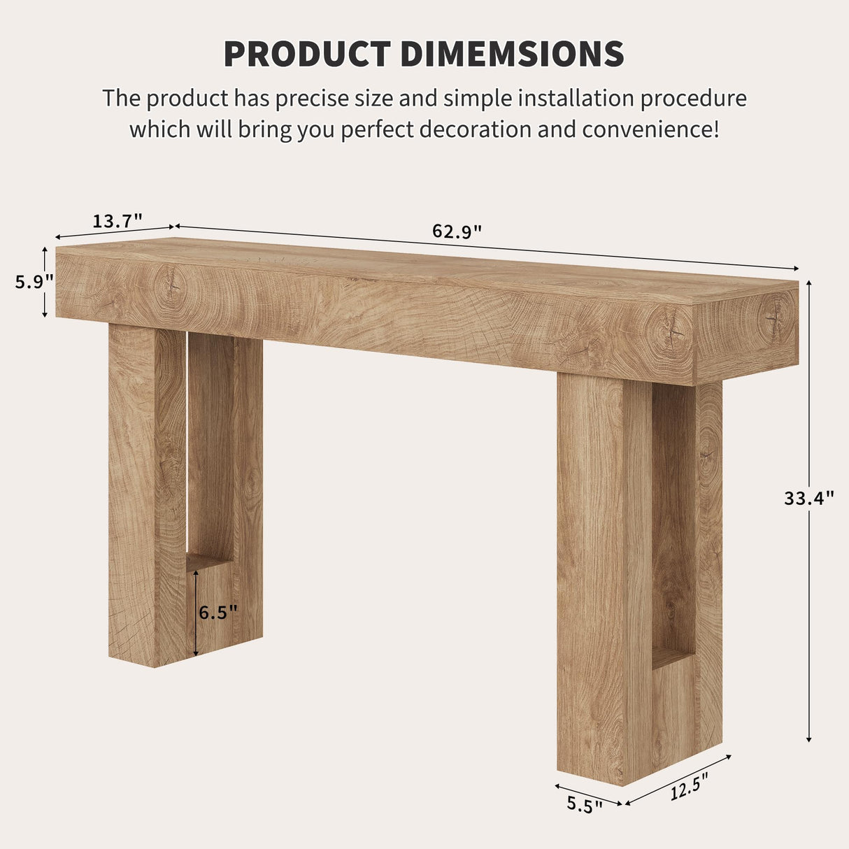 63" Long Console Table, Farmhouse Wood Entryway Table, Vintage Sofa Table Behind Couch for Living Room Hallway Takywep