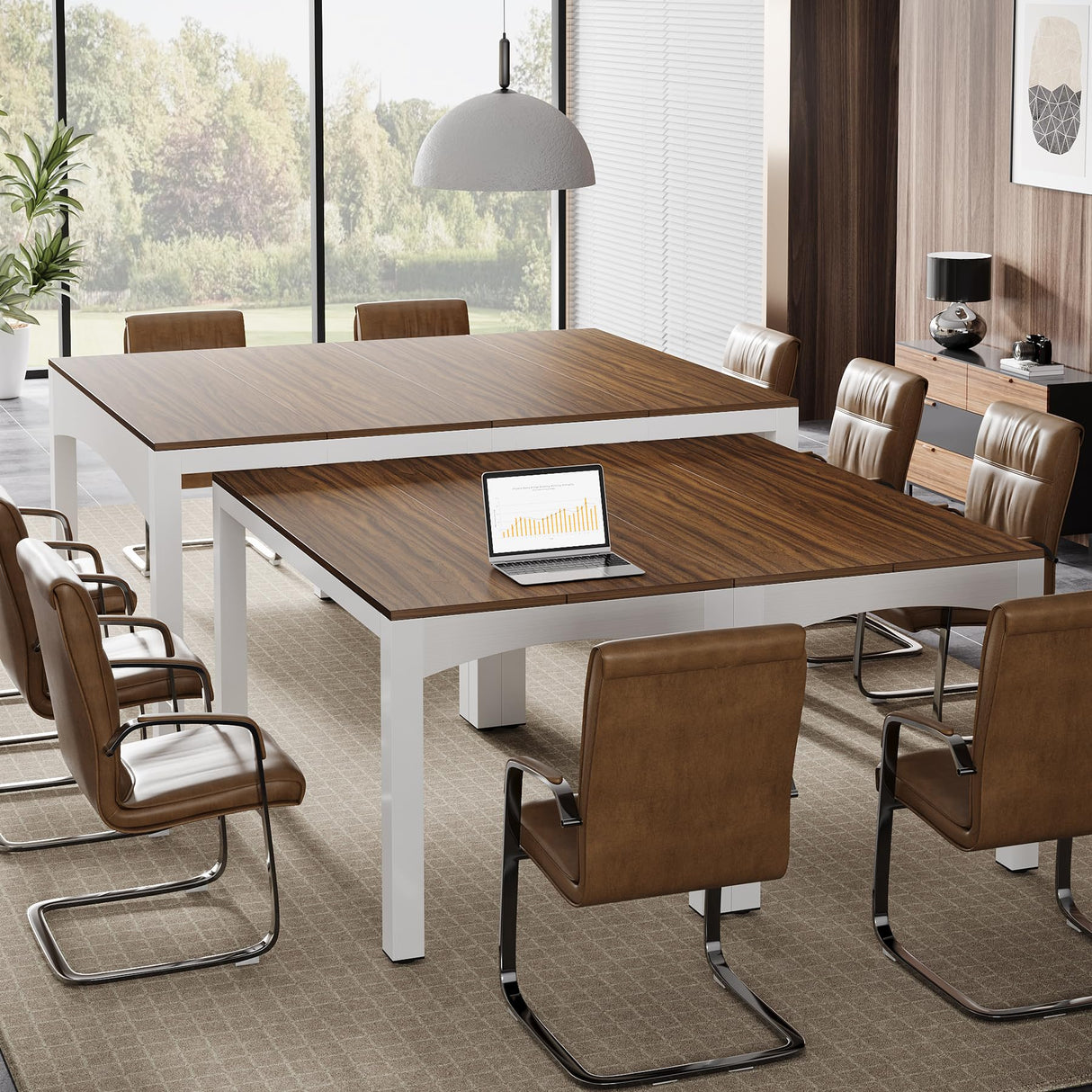 Tribesigns 8ft Extendable Conference Table, 94.49" L x 31.5" W x 30.9" H Meeting Seminar Table, Long Rectangle Shaped Boardroom Desk for Office Meeting Conference Room (Brown + White) Tribesigns