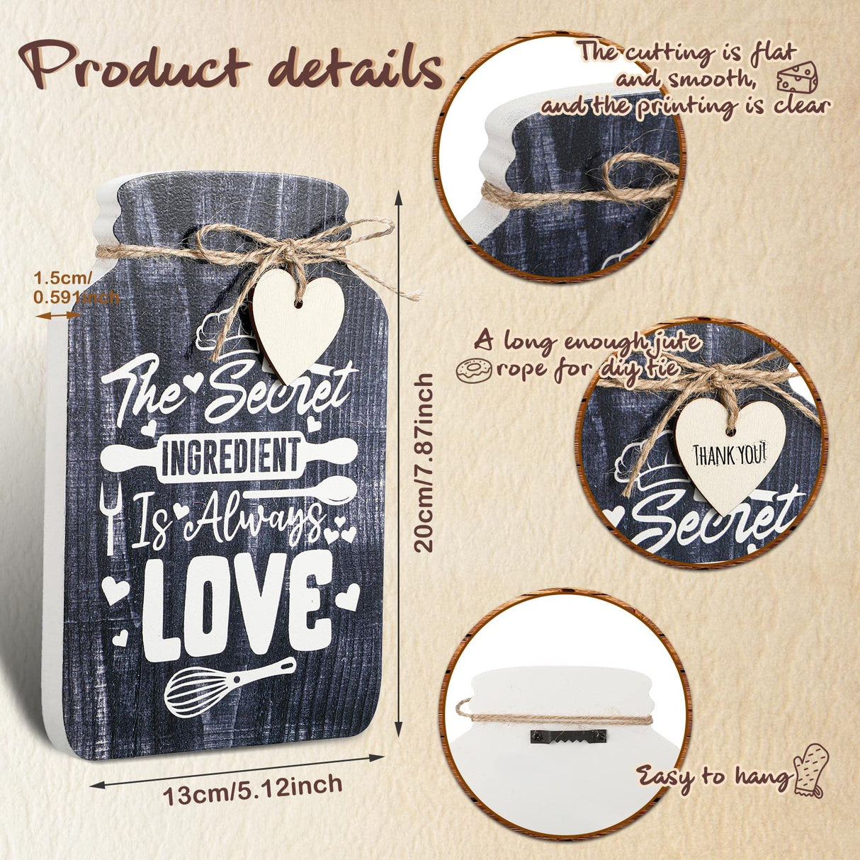 Weysat 4 Pieces Kitchen Wall Decor Mason Jar Set 5 x 8 Inch Wooden Farmhouse Dining Room Art Rustic Inspirational Kitchen Signs Decorations Mason Jar Wall Hanging Plaque Weysat