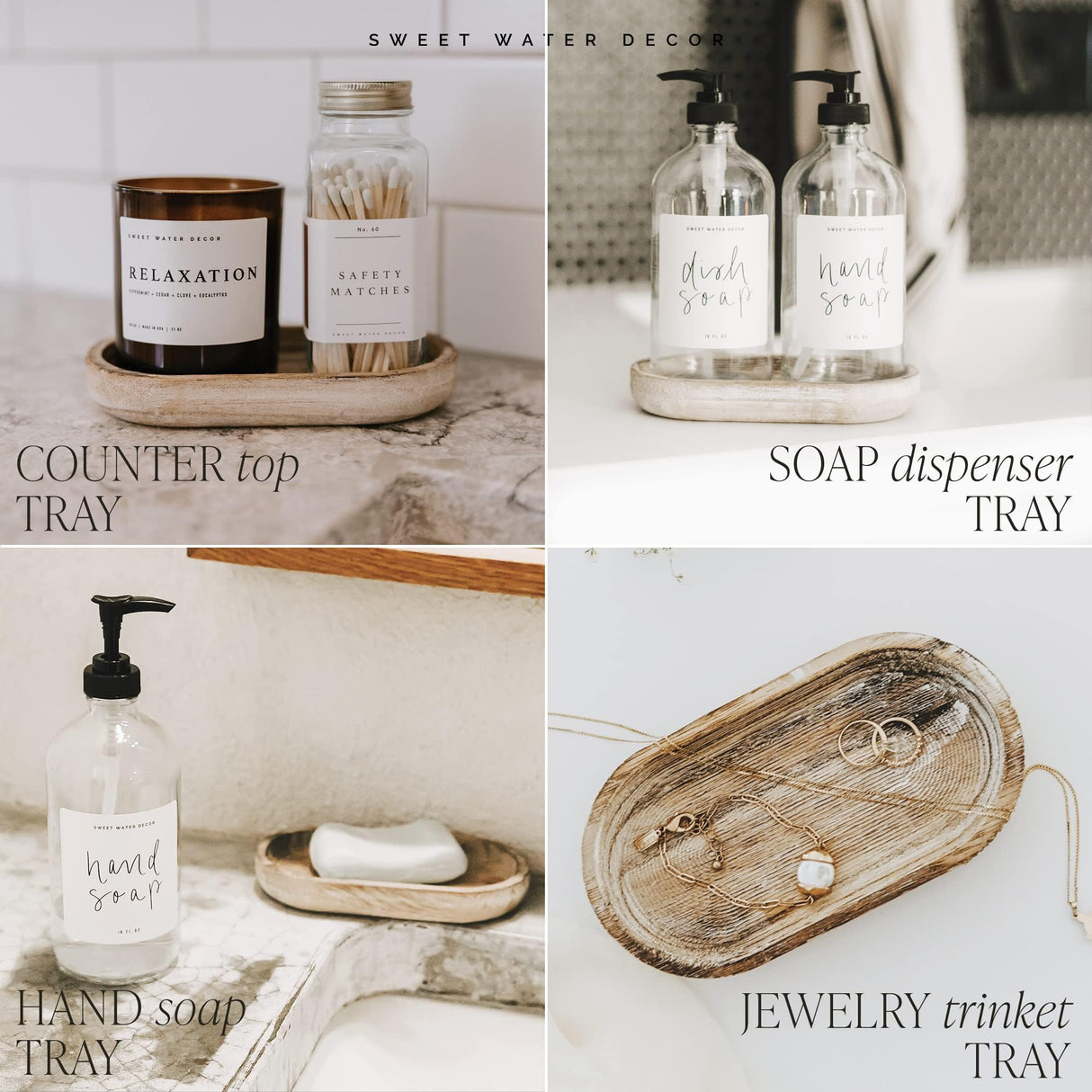 Sweet Water Decor Rustic Wood Tray for Home | Kitchen and Bathroom Dispenser Holder | Jewelry Dish | Wooden Soap Holder for Bottles | Trays for Counter Tops | Vanity Plate | Farmhouse Dish Décor Sweet Water Decor