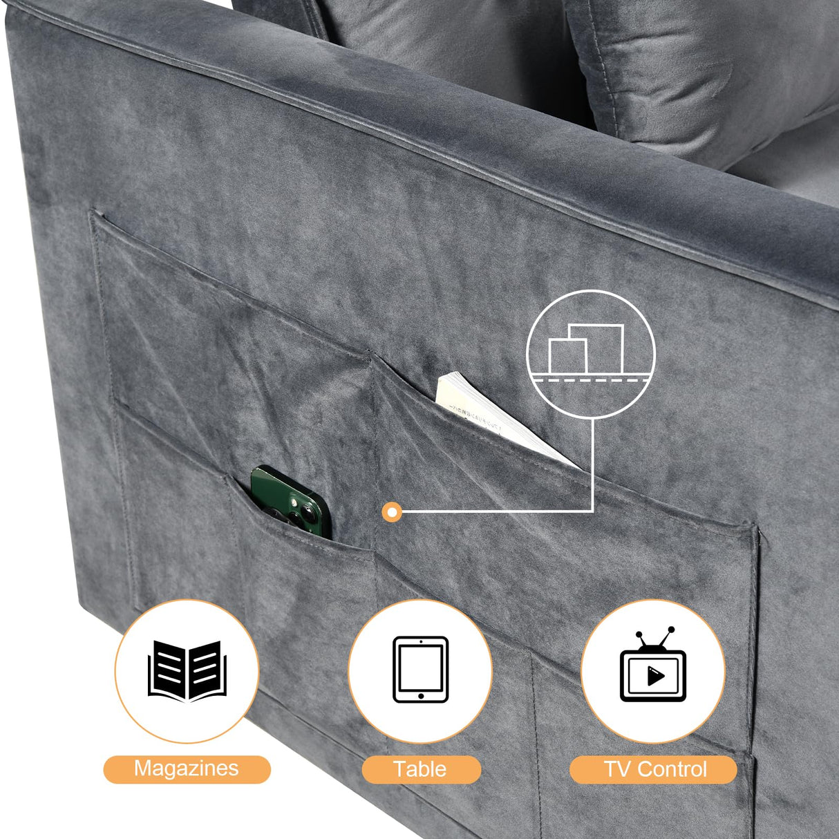 3 in 1 Convertible Sleeper Sofa Bed, Modern Velvet Loveseat Pull-out Sofa Couch w/Pullout Bed, Small Love Seat Lounge Sofa w/Reclining Backrest,Toss Pillows, Pockets, for Living Room (Grey, 55.1) CAPCAEK