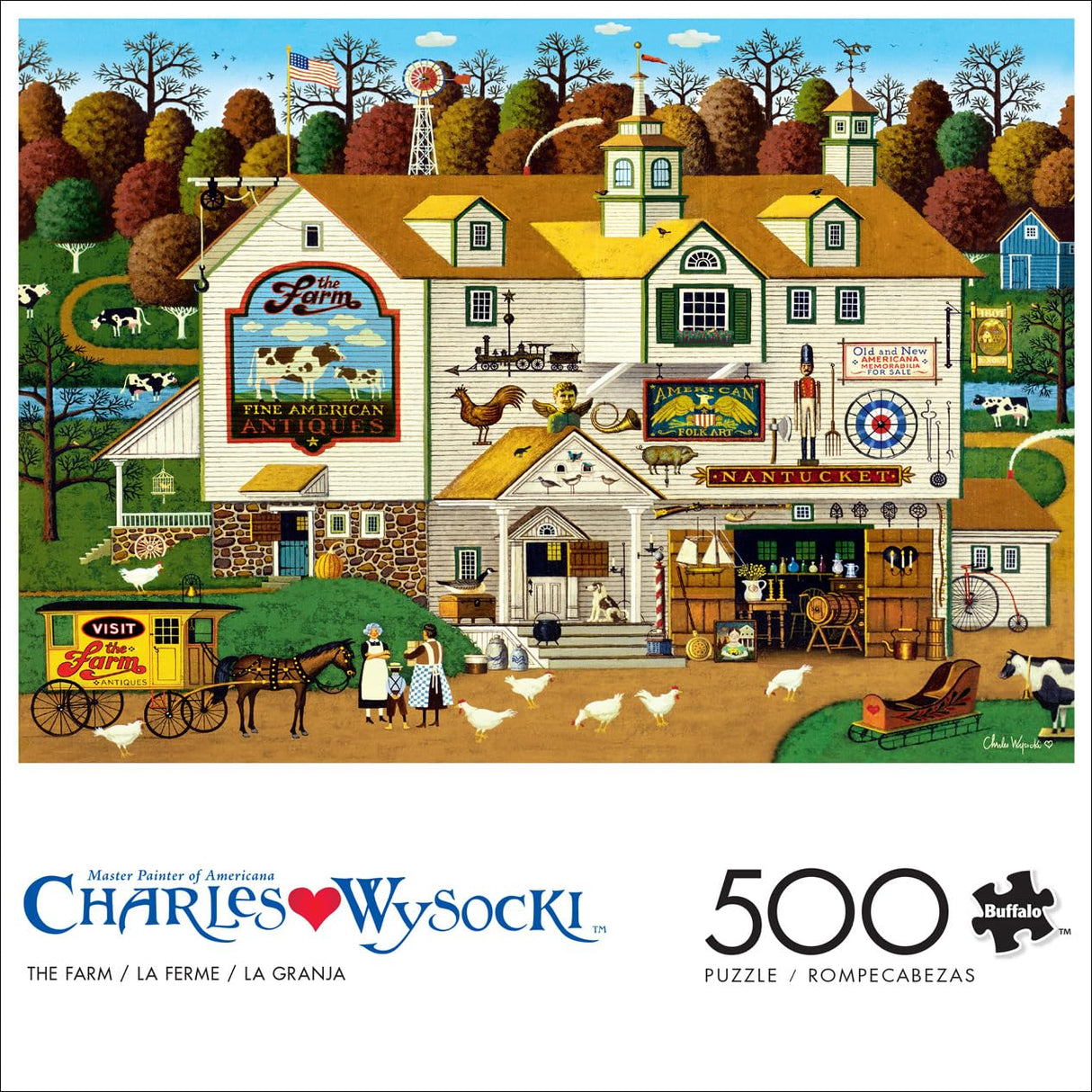 Buffalo Games - Charles Wysocki - The Farm - 500 Piece Jigsaw Puzzle for Adults -Challenging Puzzle Perfect for Game Nights - Finished Size is 21.25 x 15.00 Buffalo Games