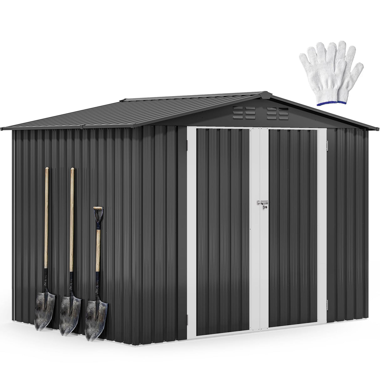 DWVO 8'x6' Large Metal Outdoor Storage Shed, Heavy Duty Tool Storage Sheds for Backyard Patio Lawn - Ideal for Bicycles, Garden Tools, and Lawn Equipment, Easy-to-Assemble, Dark Gray DWVO